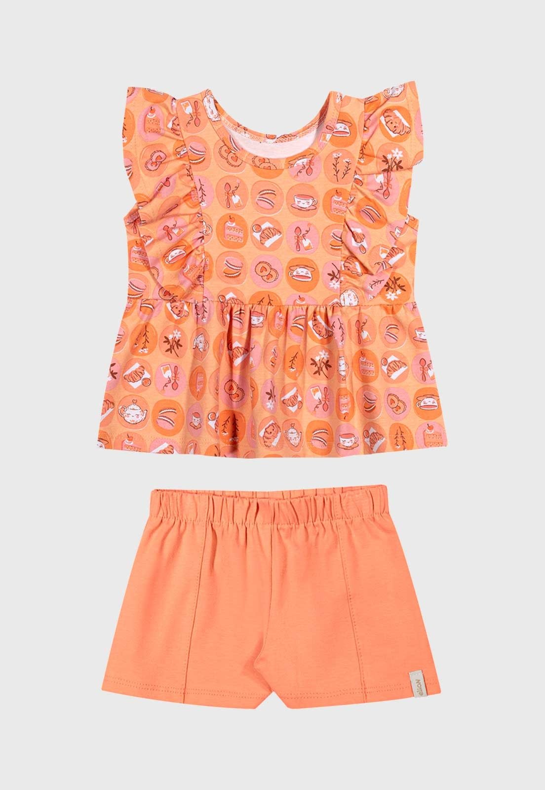 Conjunto Elian Estampa Colorida Laranja