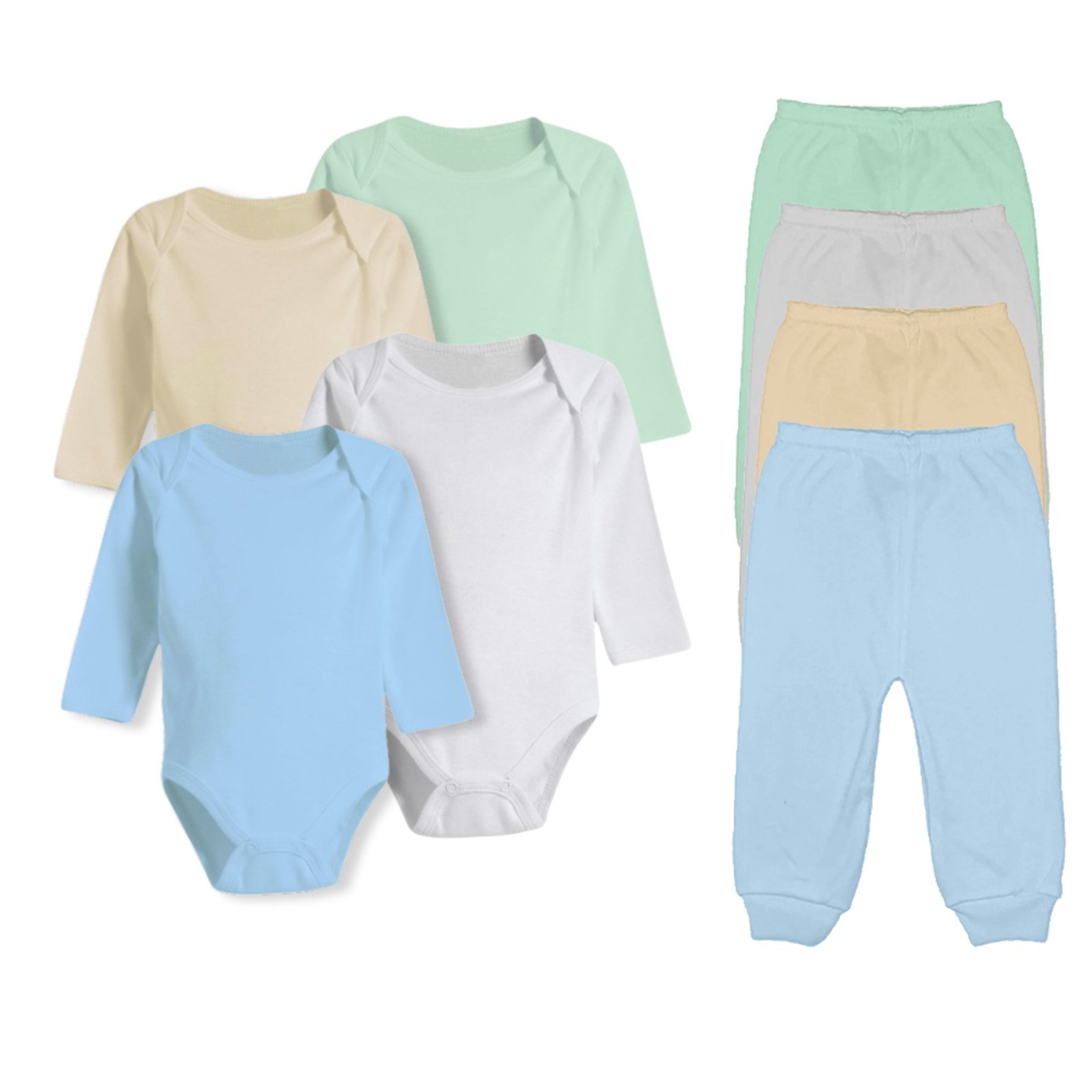 Infantil - Kit Roupa de 8 Peças Body Manga Longa Mijão Algodão Azul
