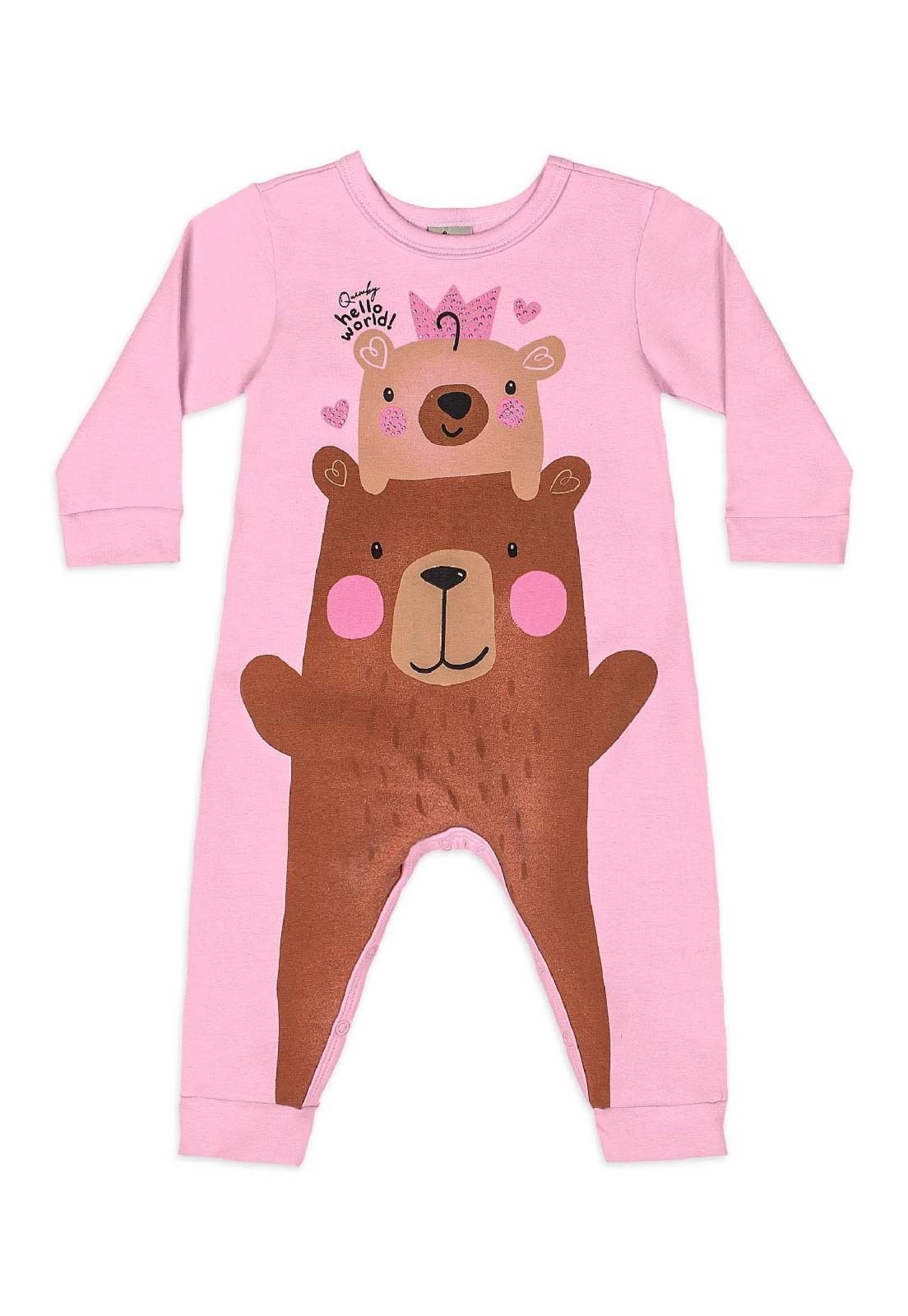 Infantil - Macacão Molecotton Urso Quimby Rosa