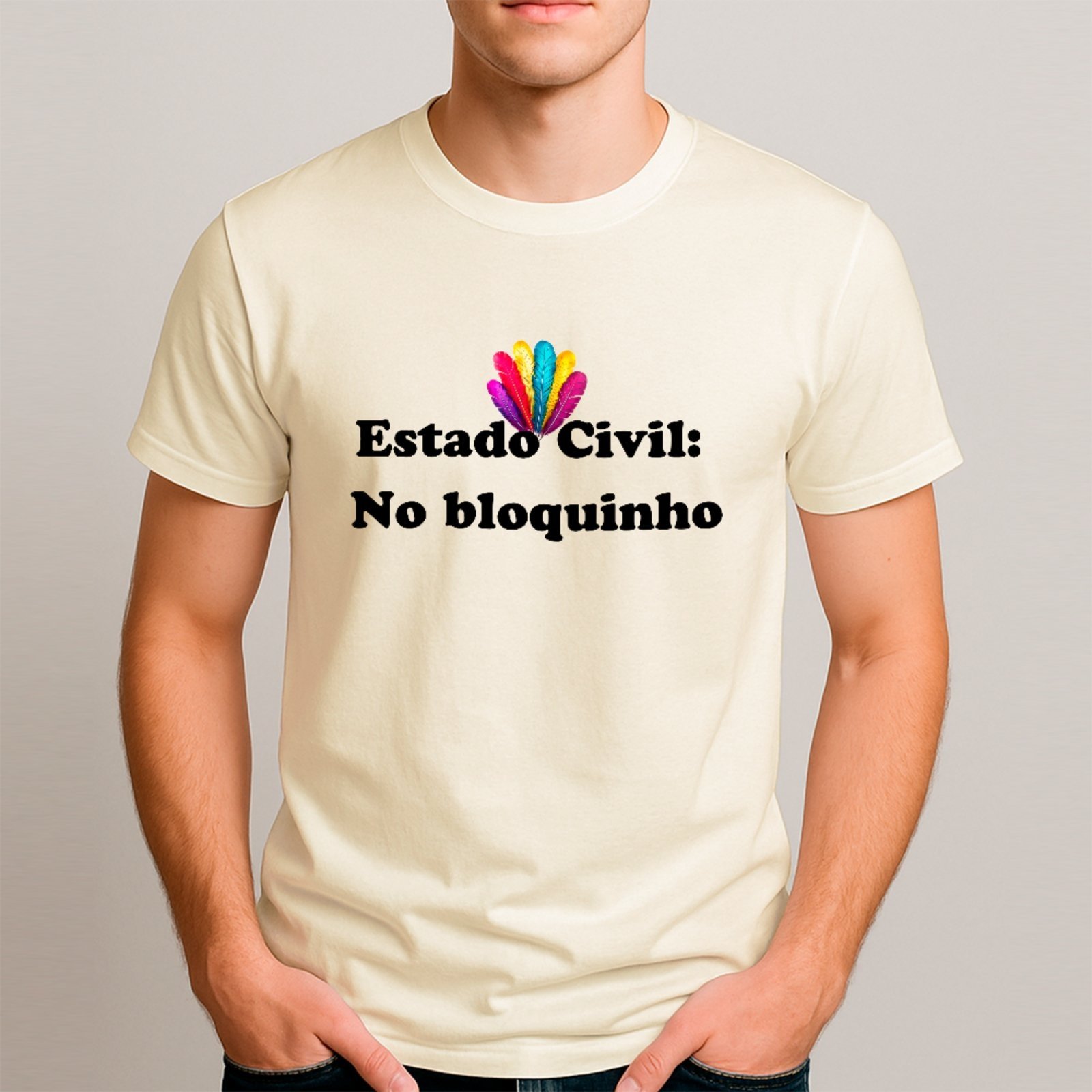 Vista 3 Camiseta Ousy Básica Estado Civil No Bloquinho Humor Carnaval Unissex Off White off-white white ousy off-white white