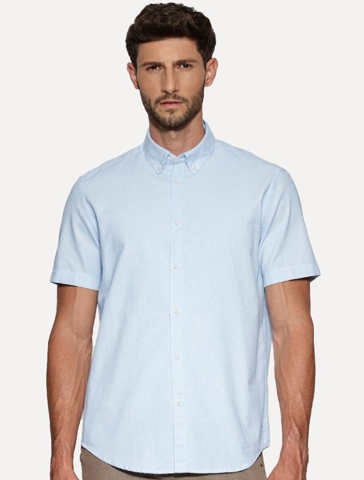 Camisa Aramis Masculina Manga Curta Slim Oxford Planalto Claro