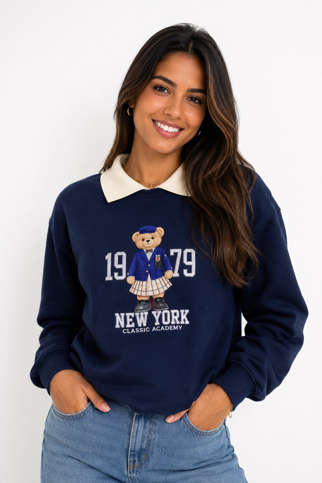 Moletom Feminino D Bell Outlet Fashion Urso Azul Escuro