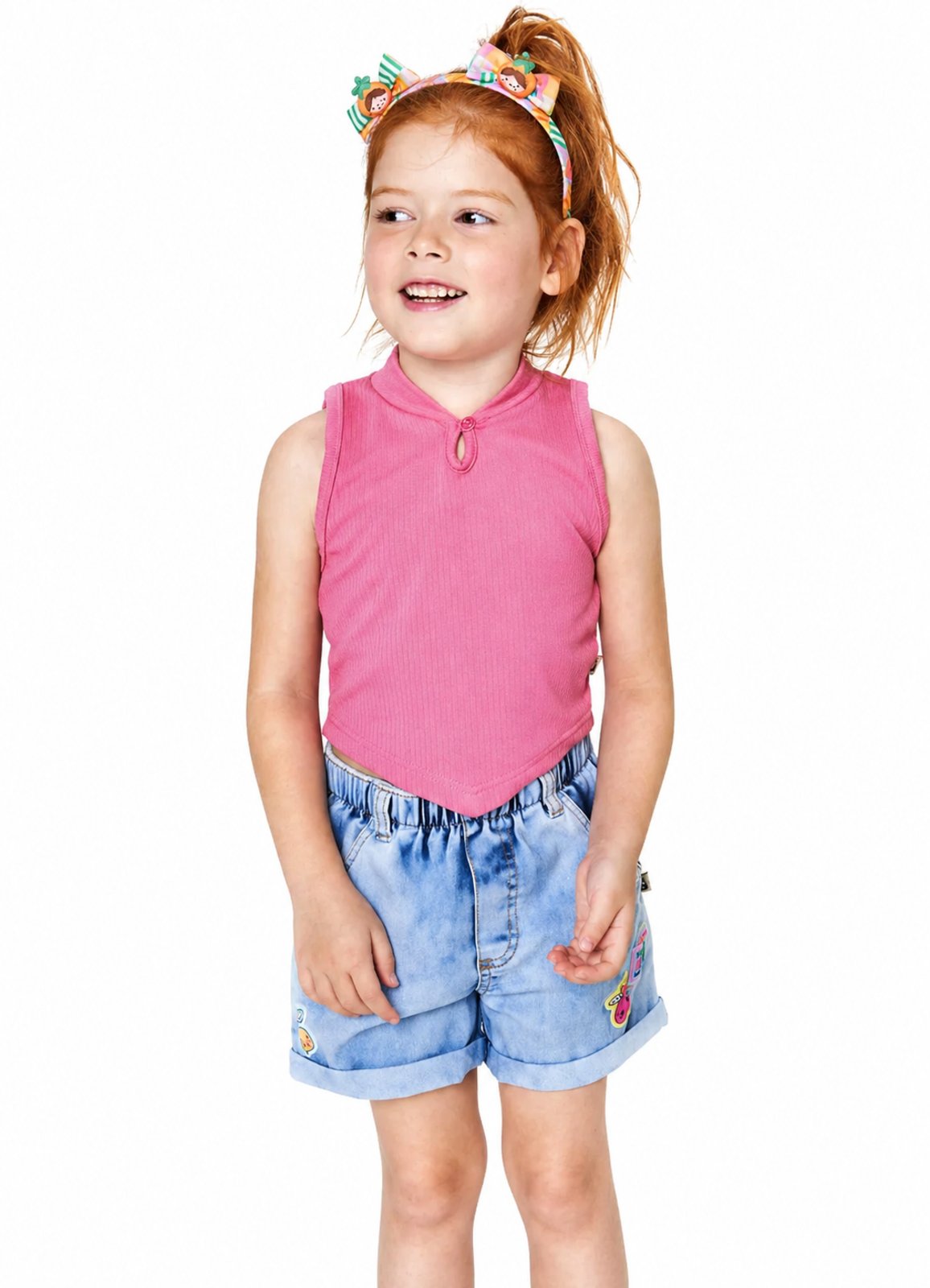 Infantil - Regata Menina Canelada Detalhe Gola Summer Fresh Rosa