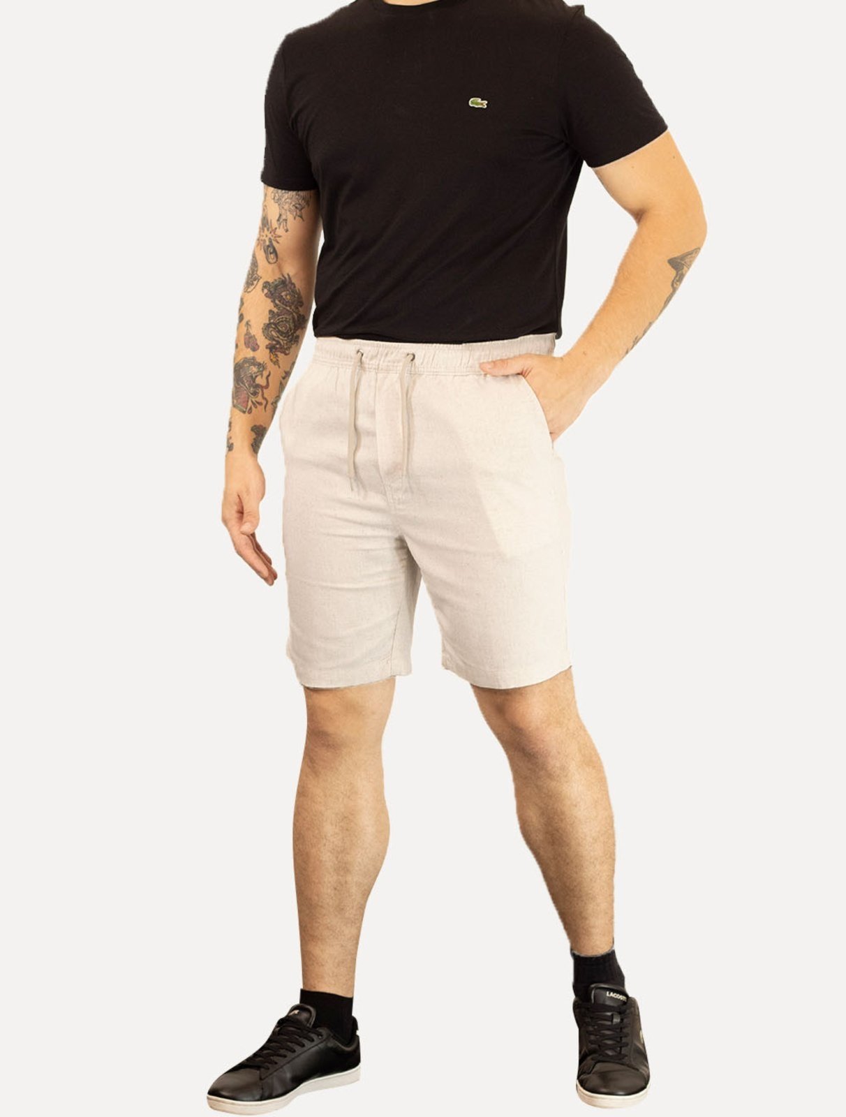 Bermuda Calvin Klein Jeans Masculina Elástico Linen Tag Cáqui Mescla