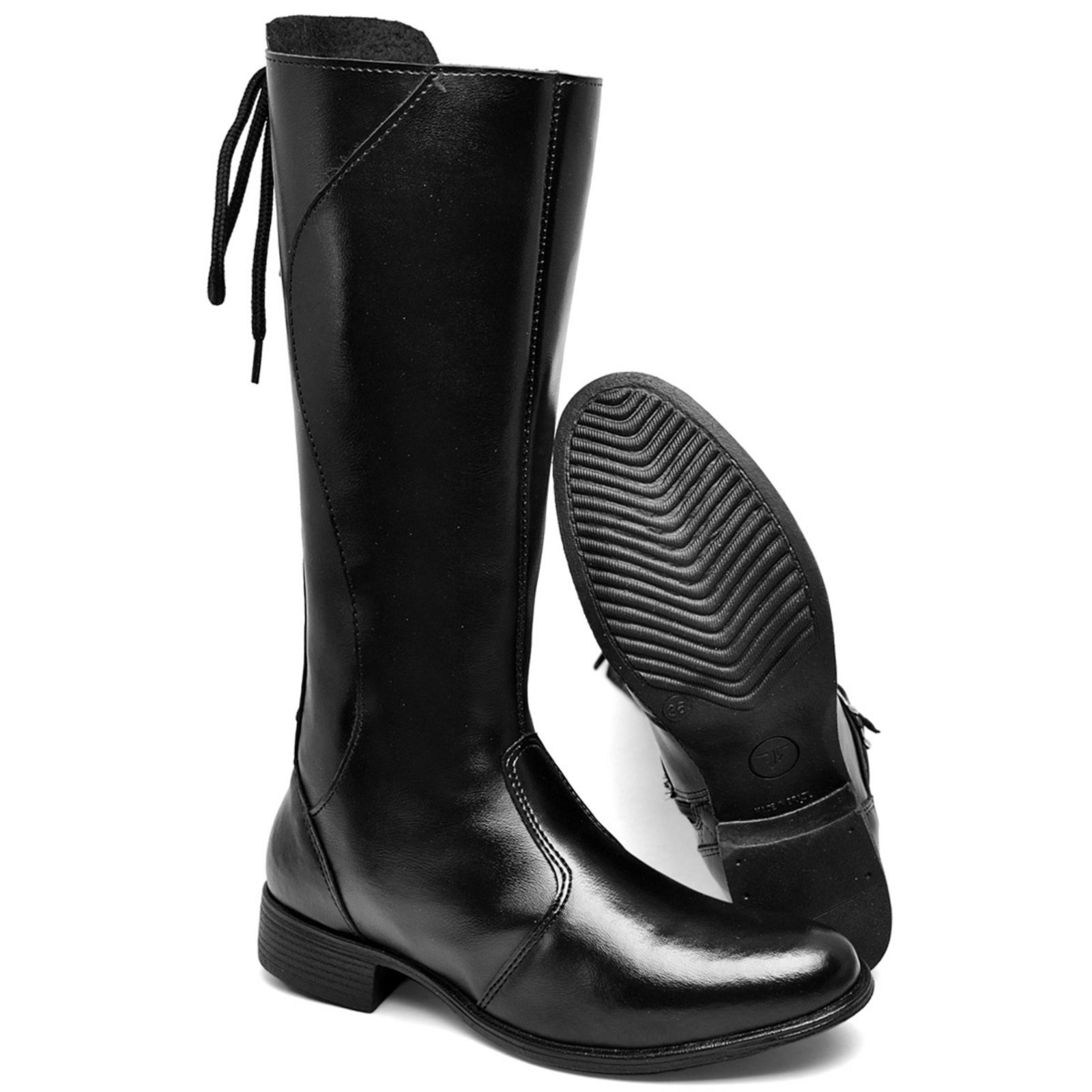 Vista 3 Bota Feminina Cano Longo Preta de Amarração e Zíper em Sintético Polo Blu do ao 40 preto blu Polo Blu preto blu