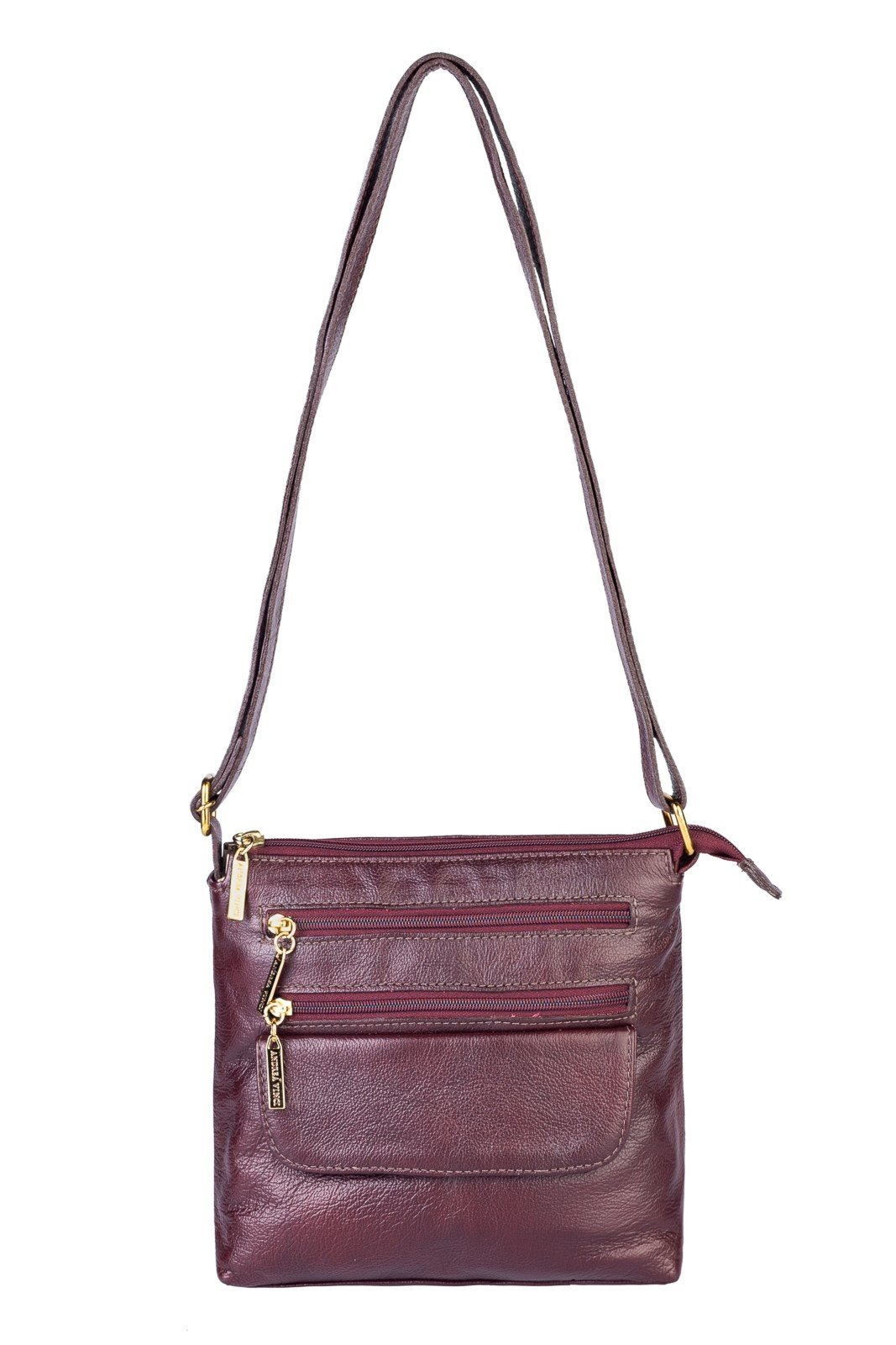 Bolsa transversal de couro liso Maura - Marsala