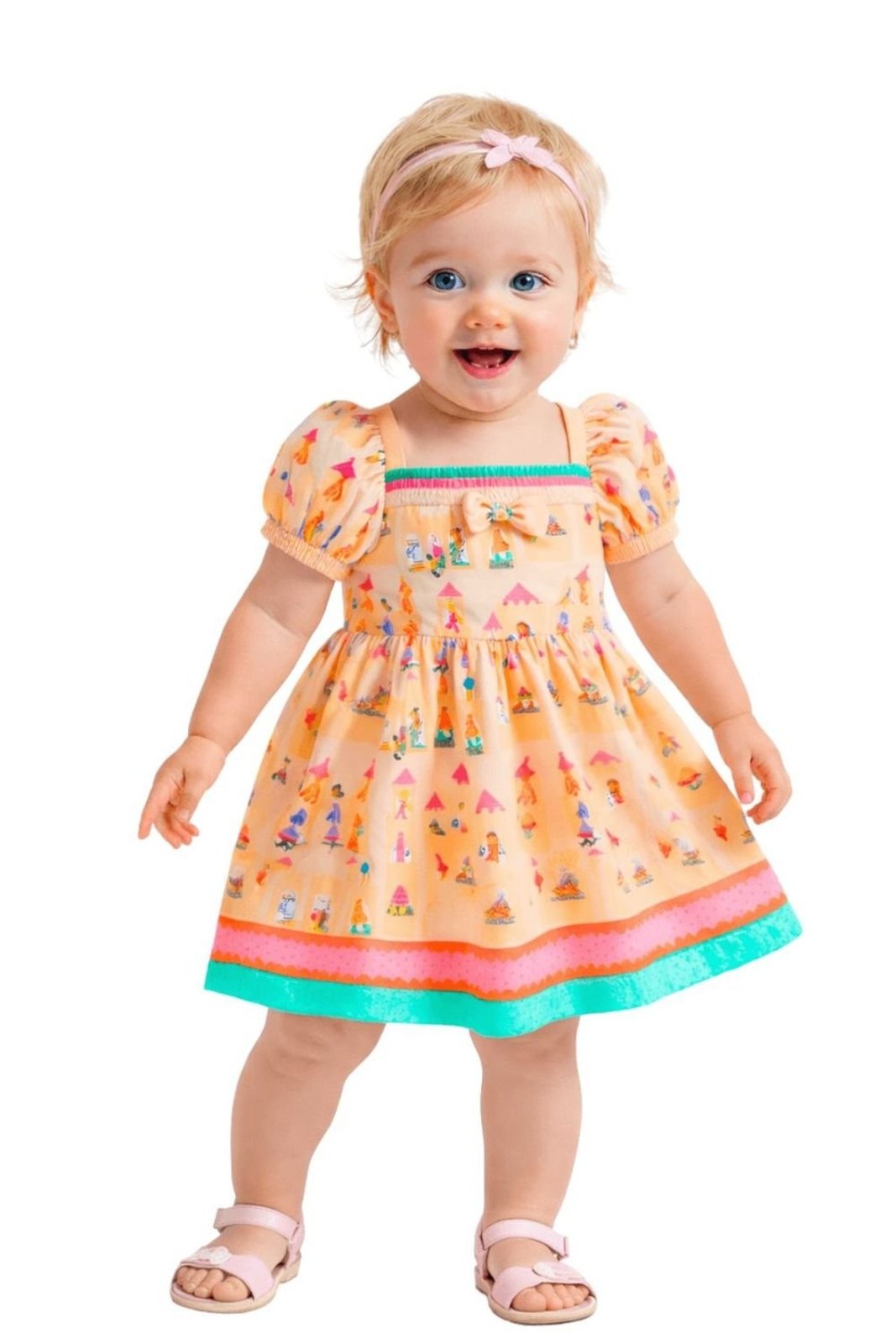 Infantil - Vestido e Calcinha Lá No Meu Castelo Alphabeto Bege Bege