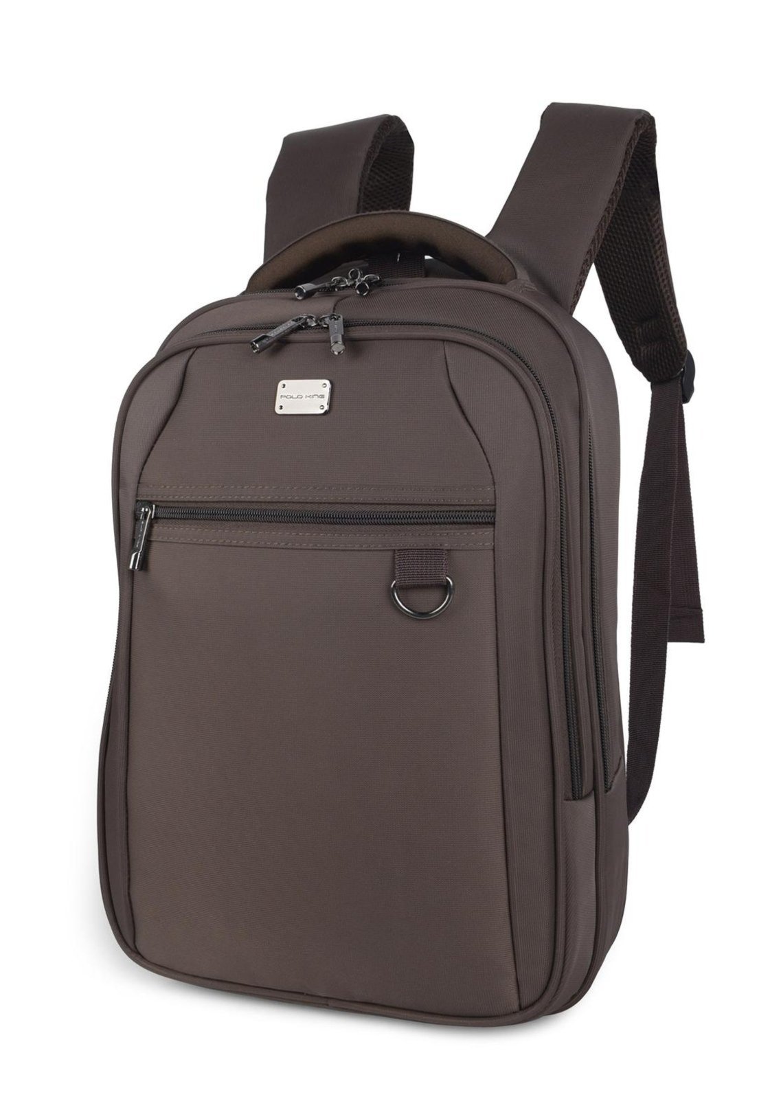 Vista 2 Mochila Juvenil Dois Bolsos Crinkle Up4you com Chaveiro Polo King marrom