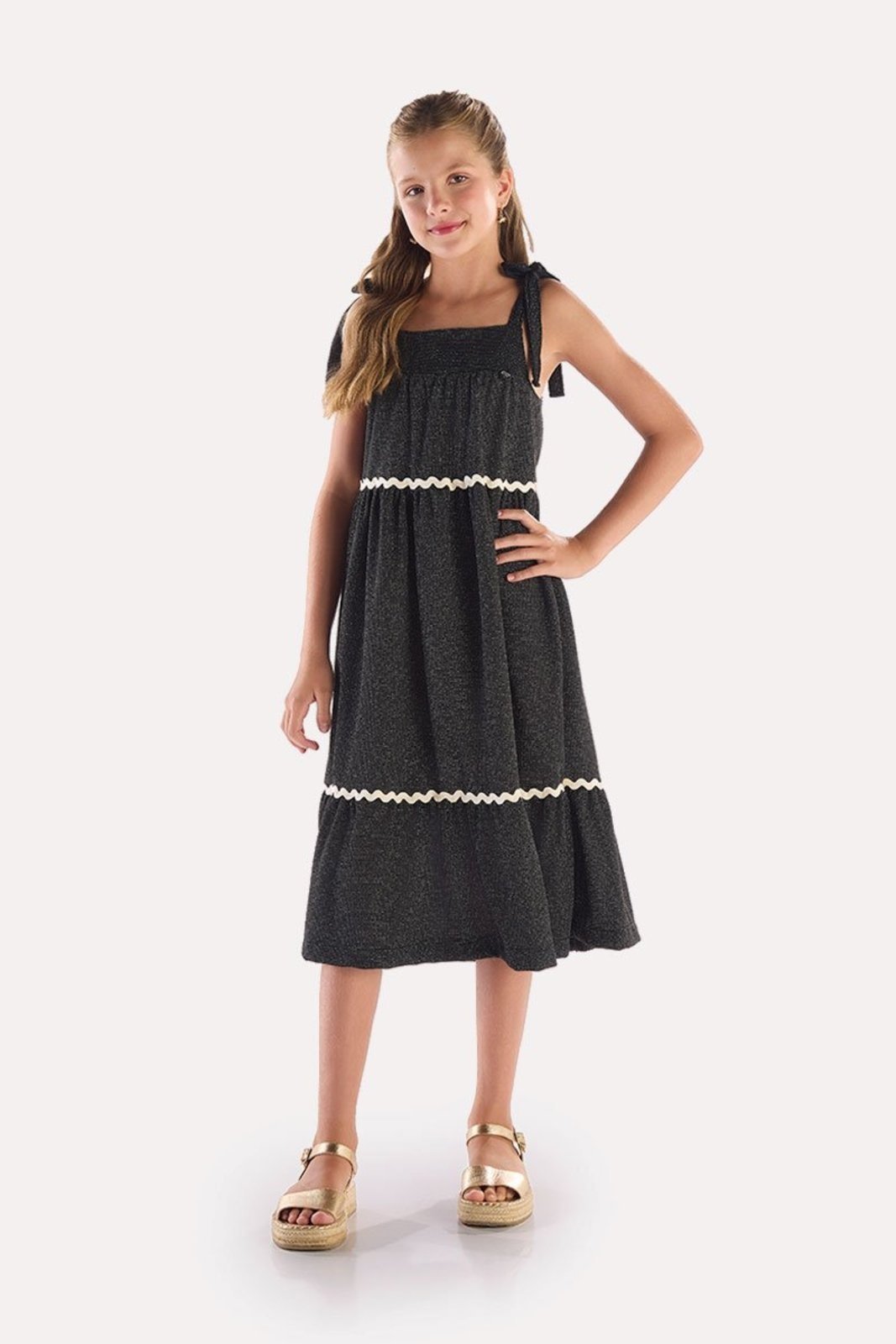 Infantil - Vestido Midi Preto com Brilho