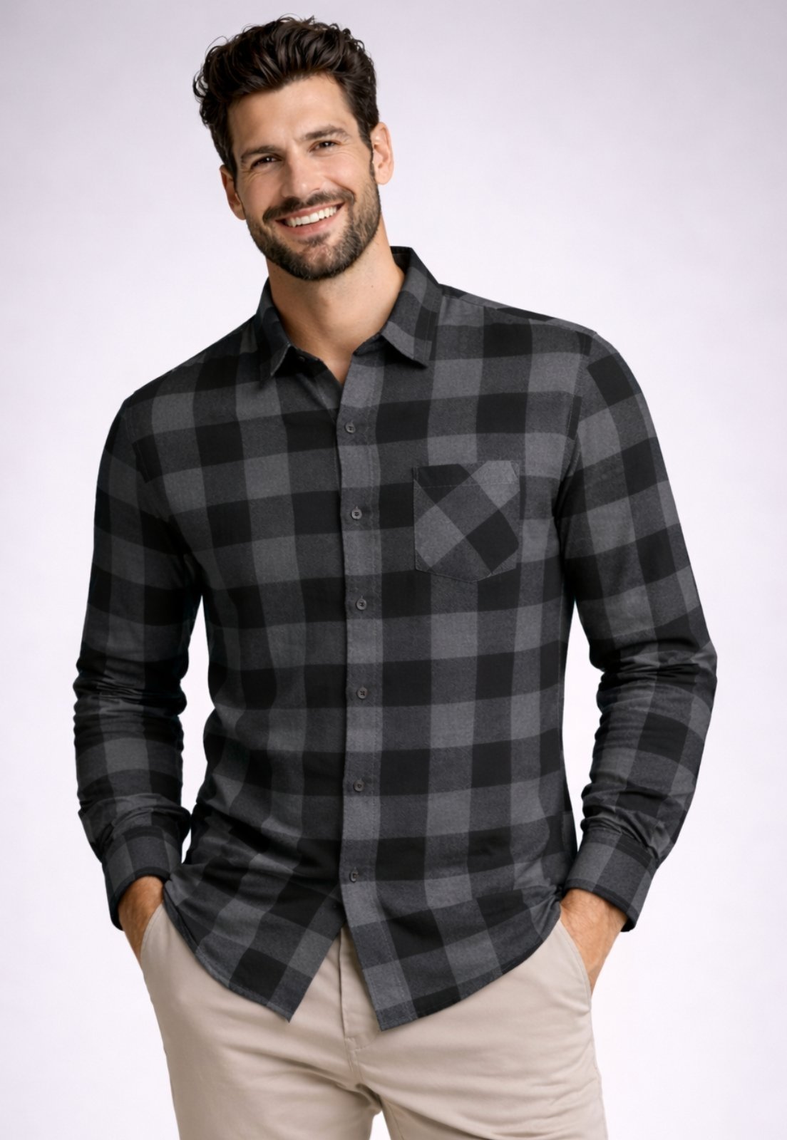 Camisa Xadrez Masculina Manga Longa Daze Modas Chumbo
