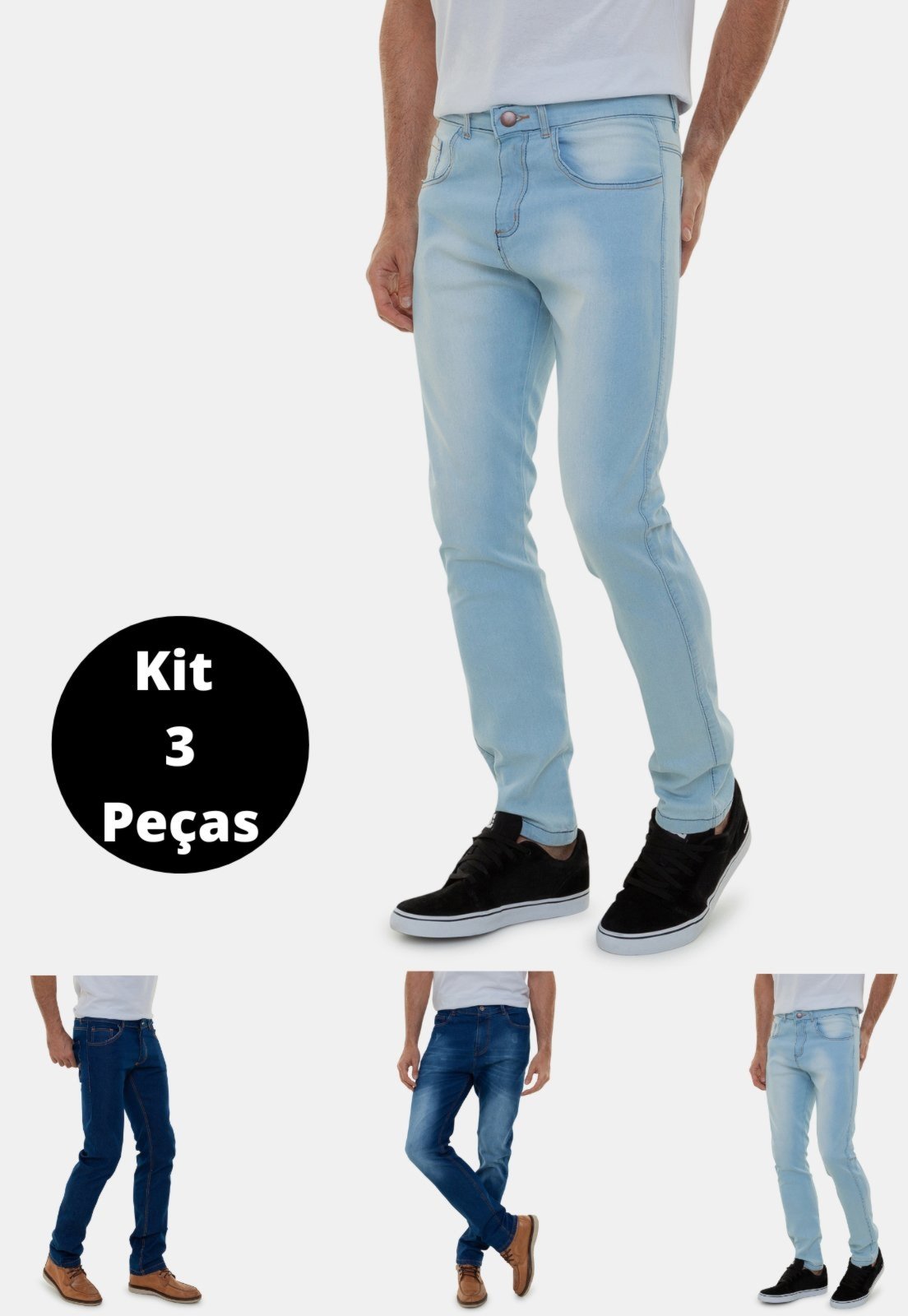 Kit com 3 Calças Jeans Retas Versatti Azul Lisboa B