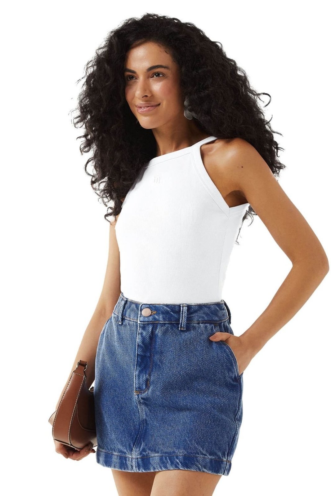 Saia Feminina Jeans Curta Reta Marialícia Azul