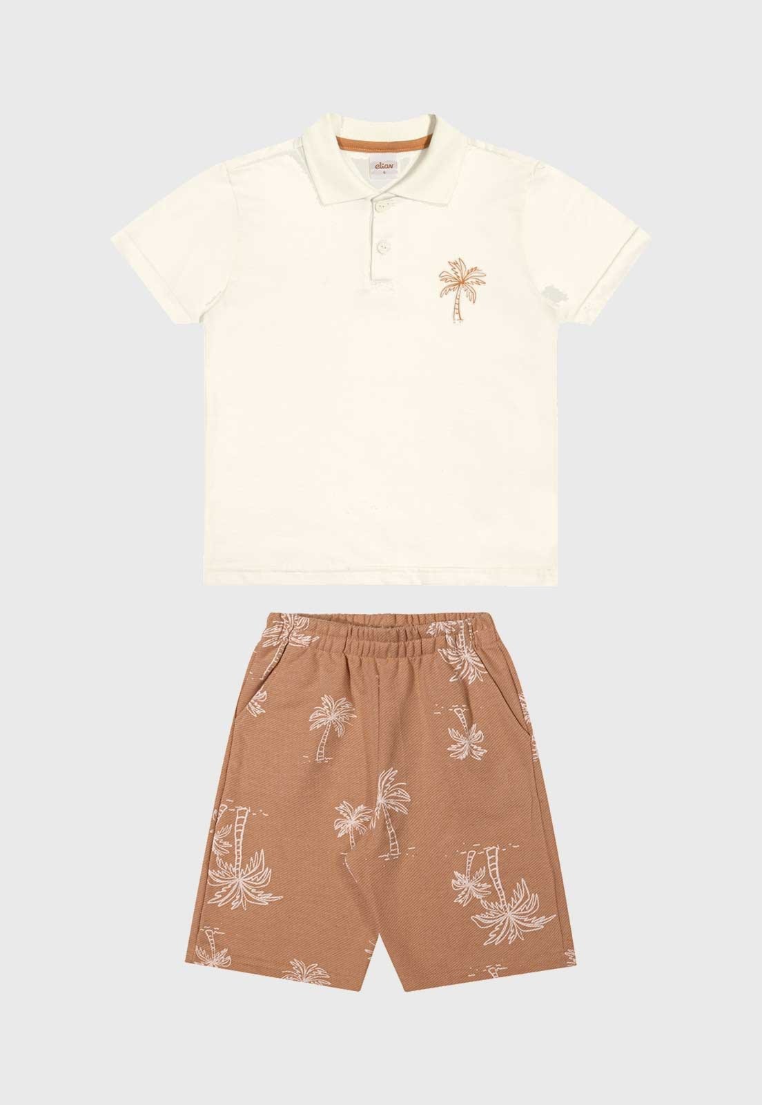 Infantil - Conjunto Curto Elian Estampa Palmeira Off-White