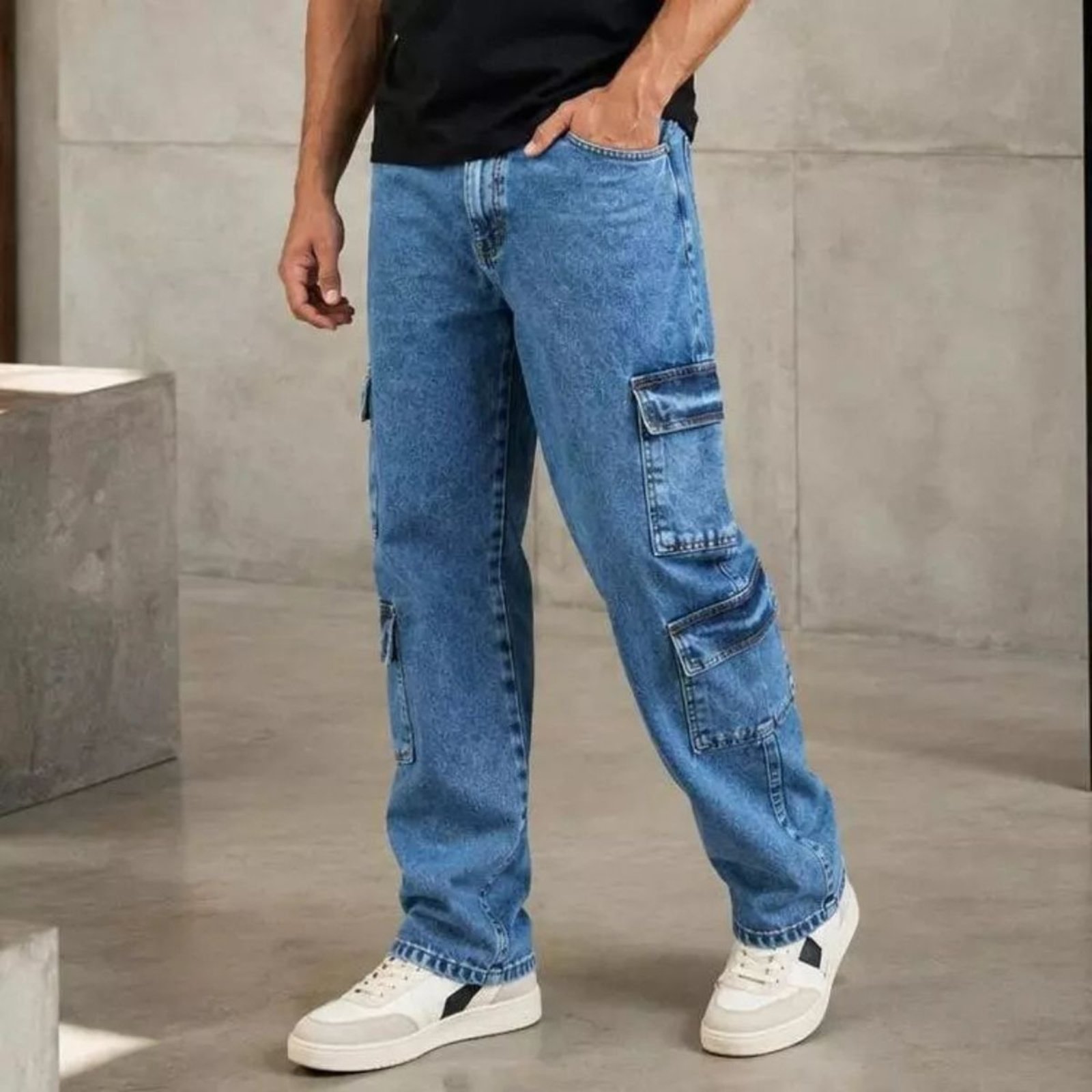 Calça Cargo Jeans Loka Masculina 4 Bolsos Laterais