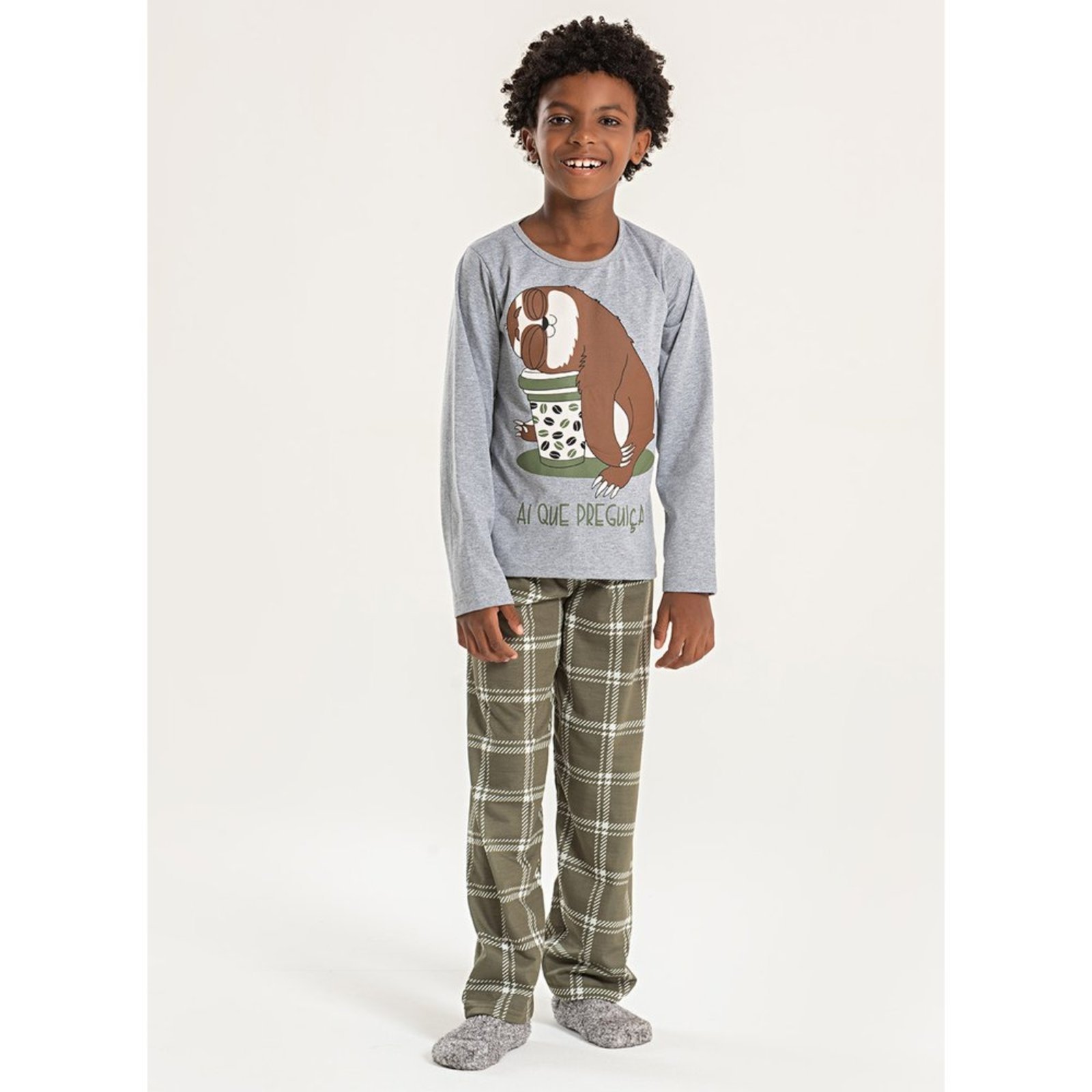 Pijama Longo Menino Mescla Blusa e Calça Preguiçando