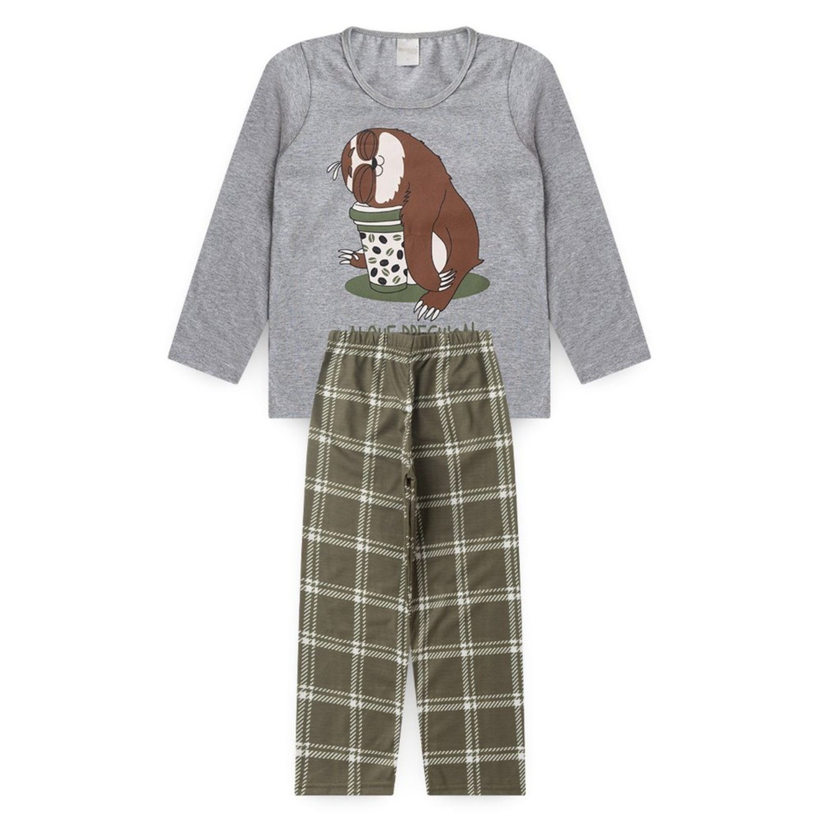Vista 3 Pijama Longo Menino Mescla Blusa e Calça Preguiçando Molekada cinza Molekada cinza