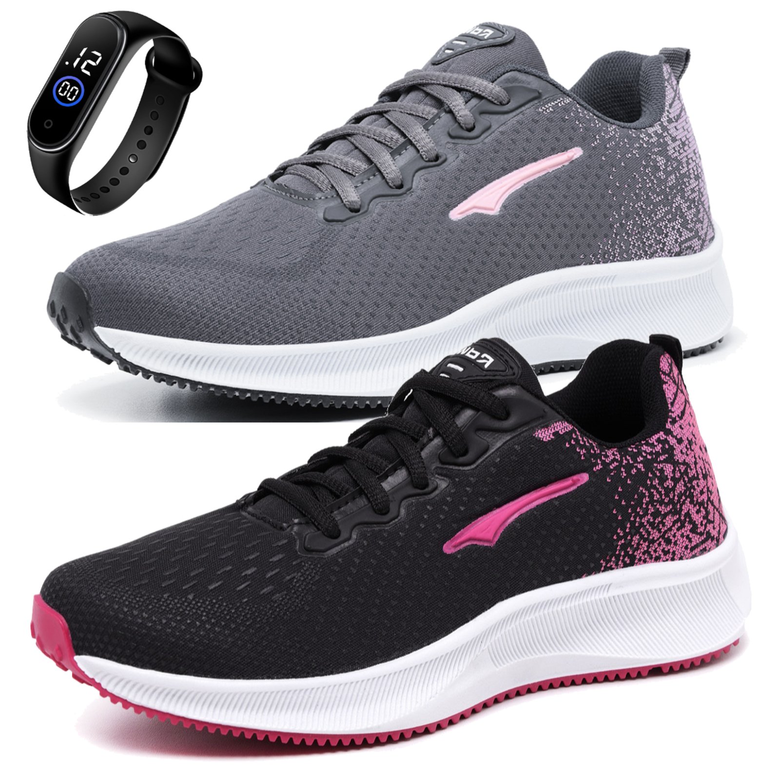 Vista 2 Kit 2 Pares Tenis Feminino Academia Caminhada Confortável Treino Leve e + Relógio Yes Basic branco/preto Yes Basic branco/preto