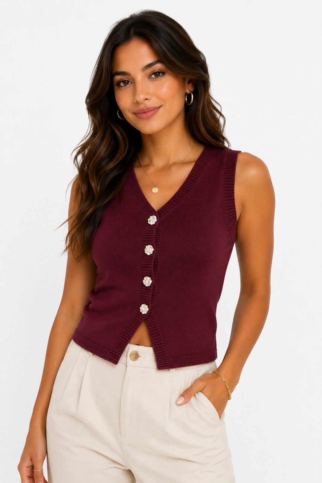 Blusa Tricôt D Bell Outlet Fashion Botões Bordô