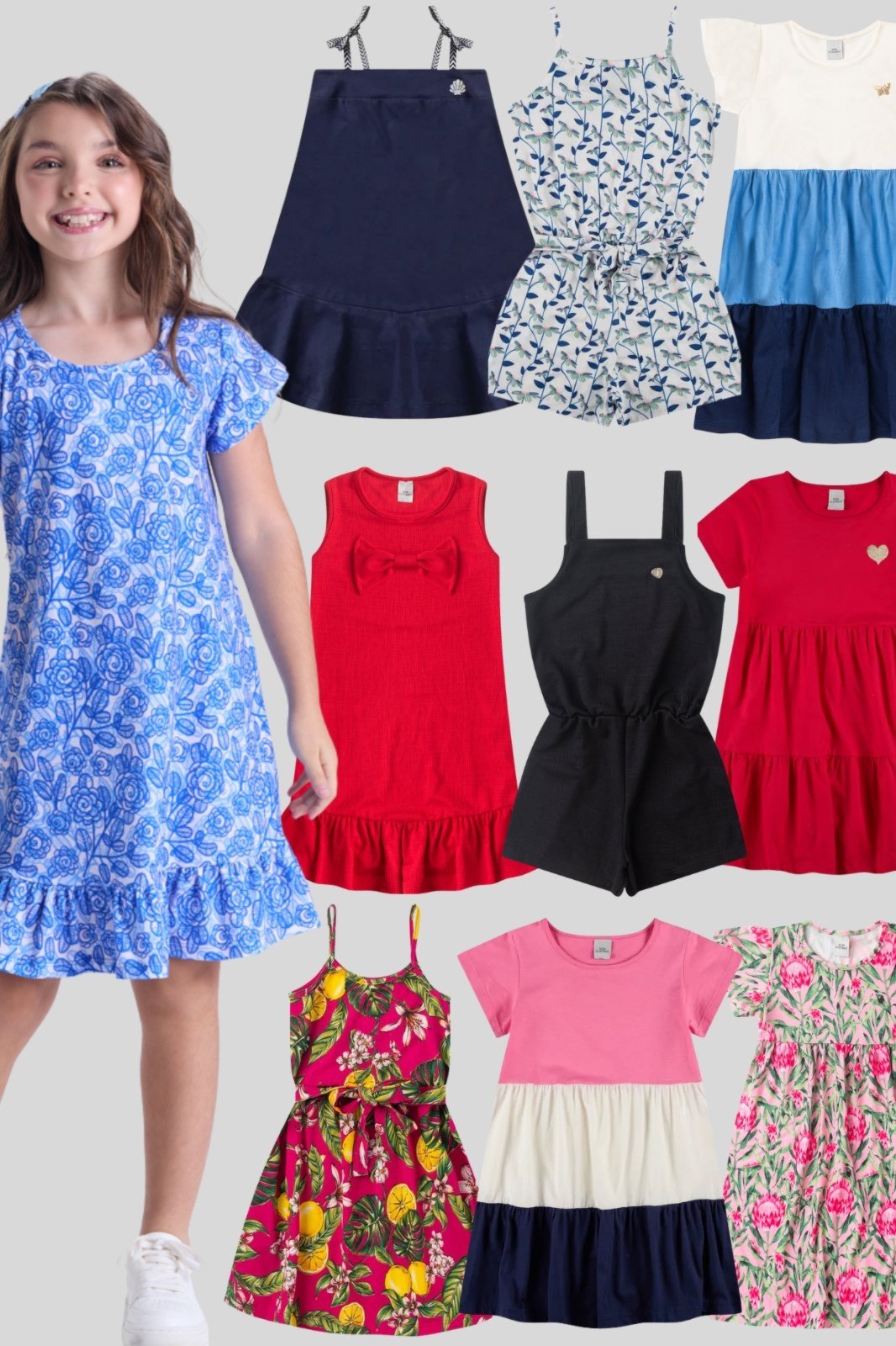 Infantil – Kit Sortido 3 Peças de Roupas Infantis Menina Verão- 3 Vestidos/Macaquinhos