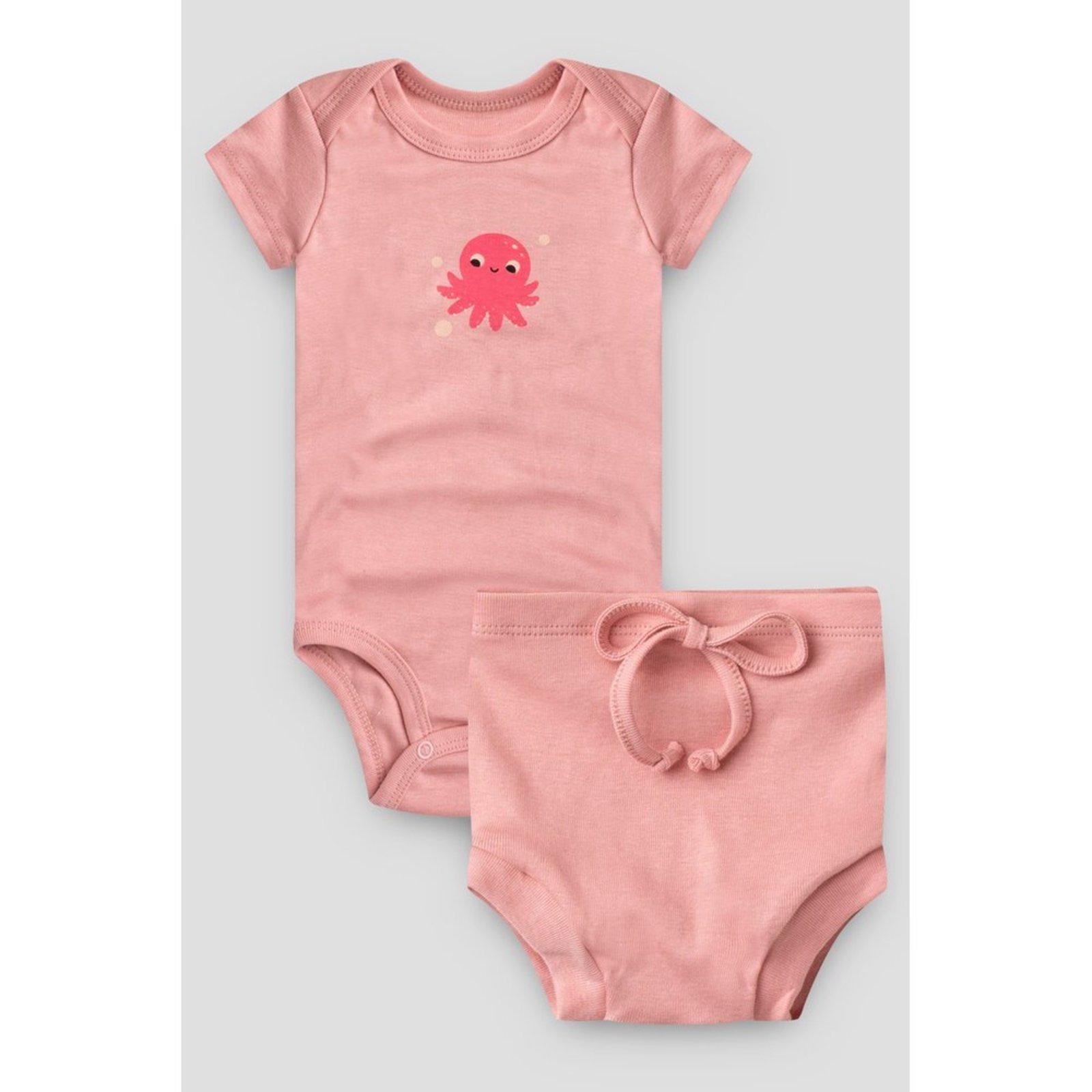 Infantil - Conjunto Body Curto e Tapa Fralda do Papai Rosa Envelhecido Polvo