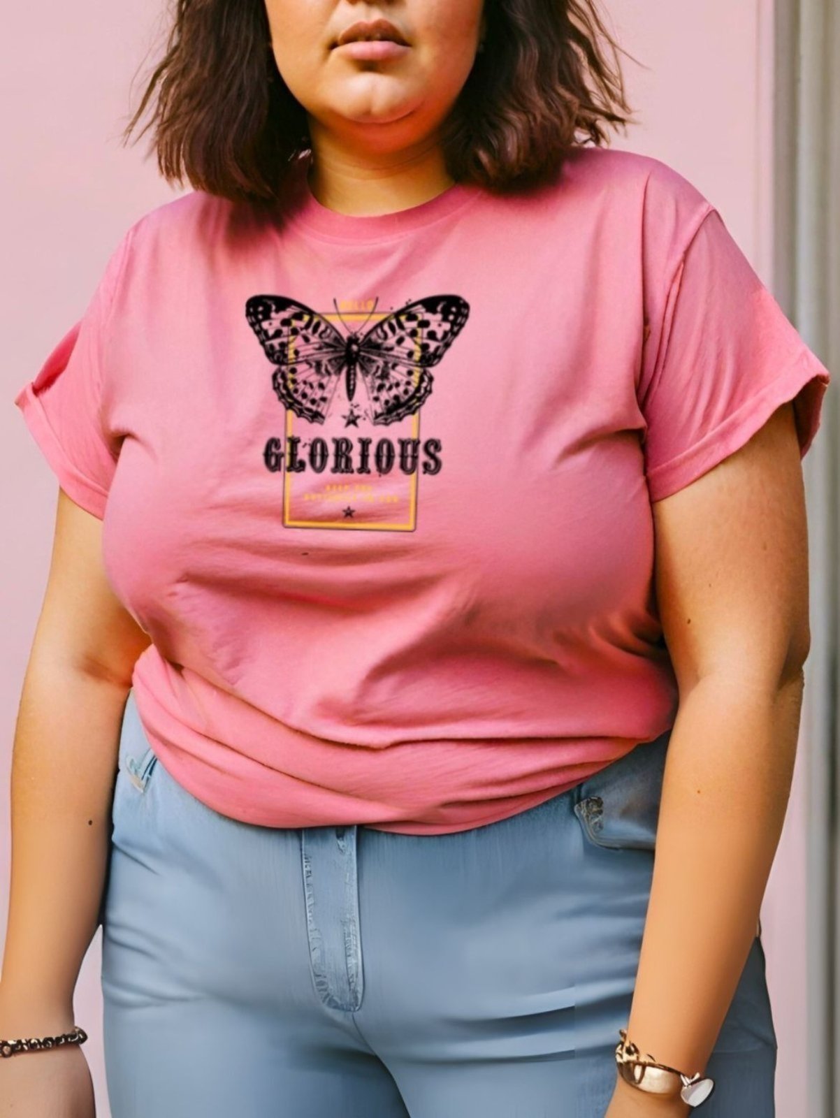 Vista 3 Camiseta Feminina T-shirt Plus Size GuGi Borboleta Estampada Camisa Blusa branco Gugi branco