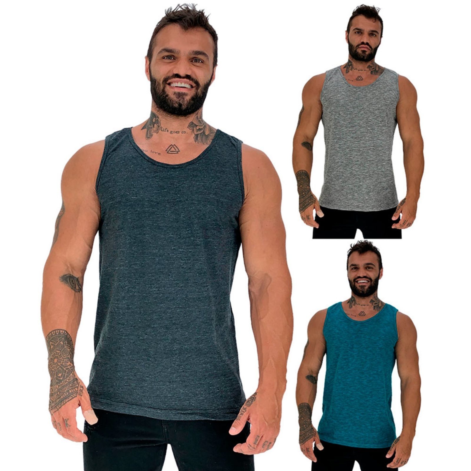 Kit 3 Regata Clássica Masculina Alto Conceito Slim Grafite, Nublado e Nuno Azul