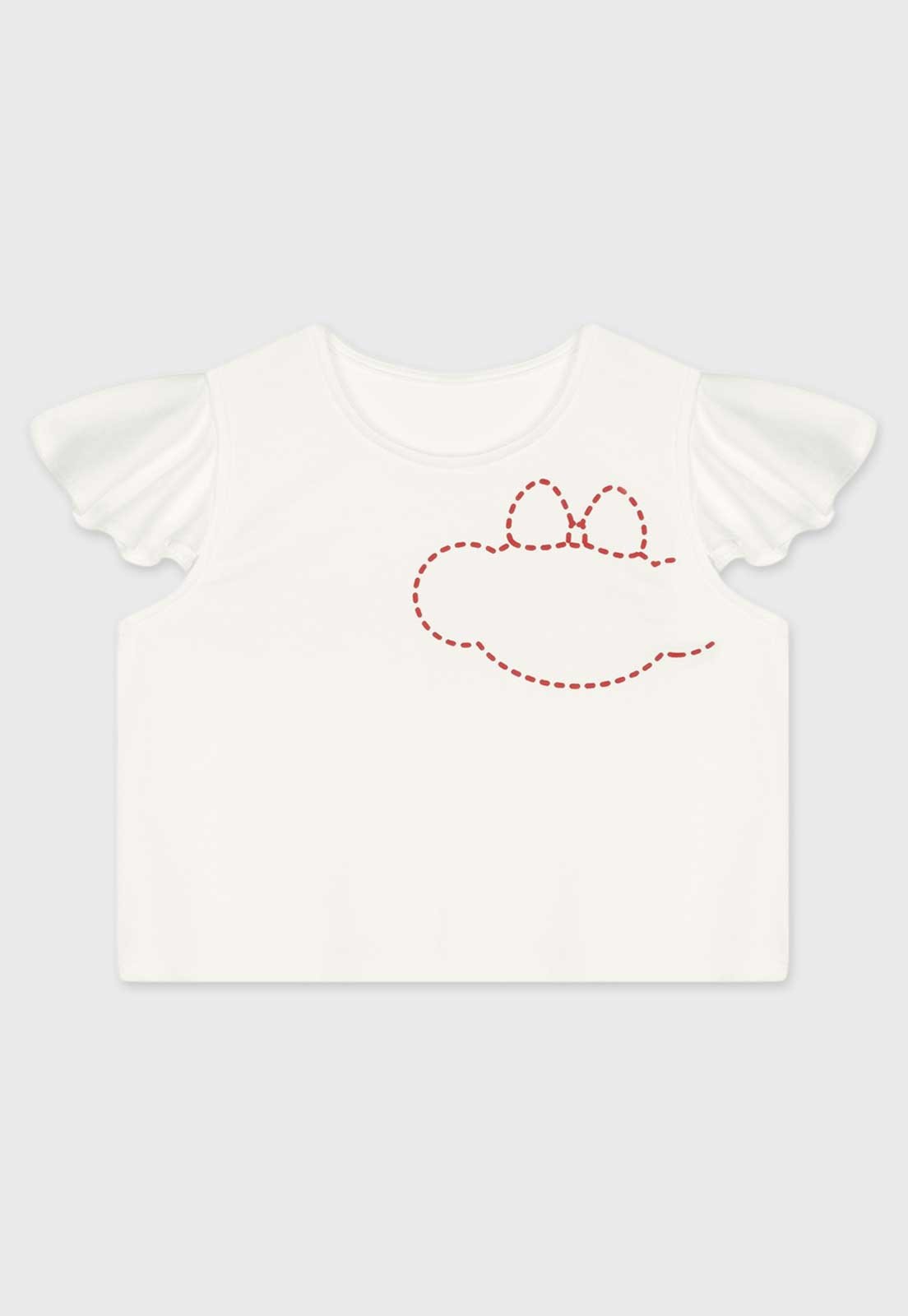 Infantil - Blusa Lilica Ripilica Branca Babados Detalhe em Linha Vermelha