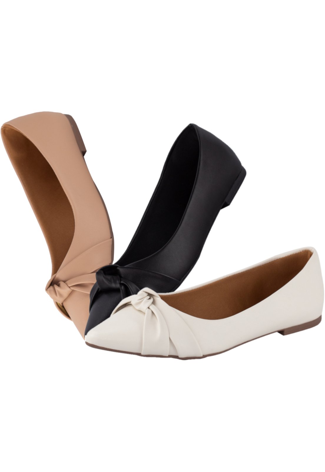 Kit 03 Pares Sapatilha Nó Conforto Lumiss Nude/Preto/Off-White