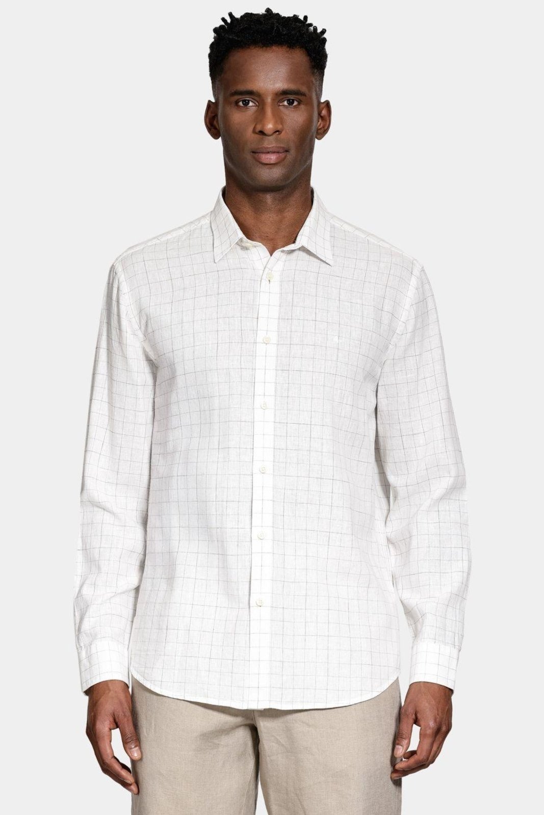 Camisa Aramis Manga Longa Regular Linho Xadrez Branco