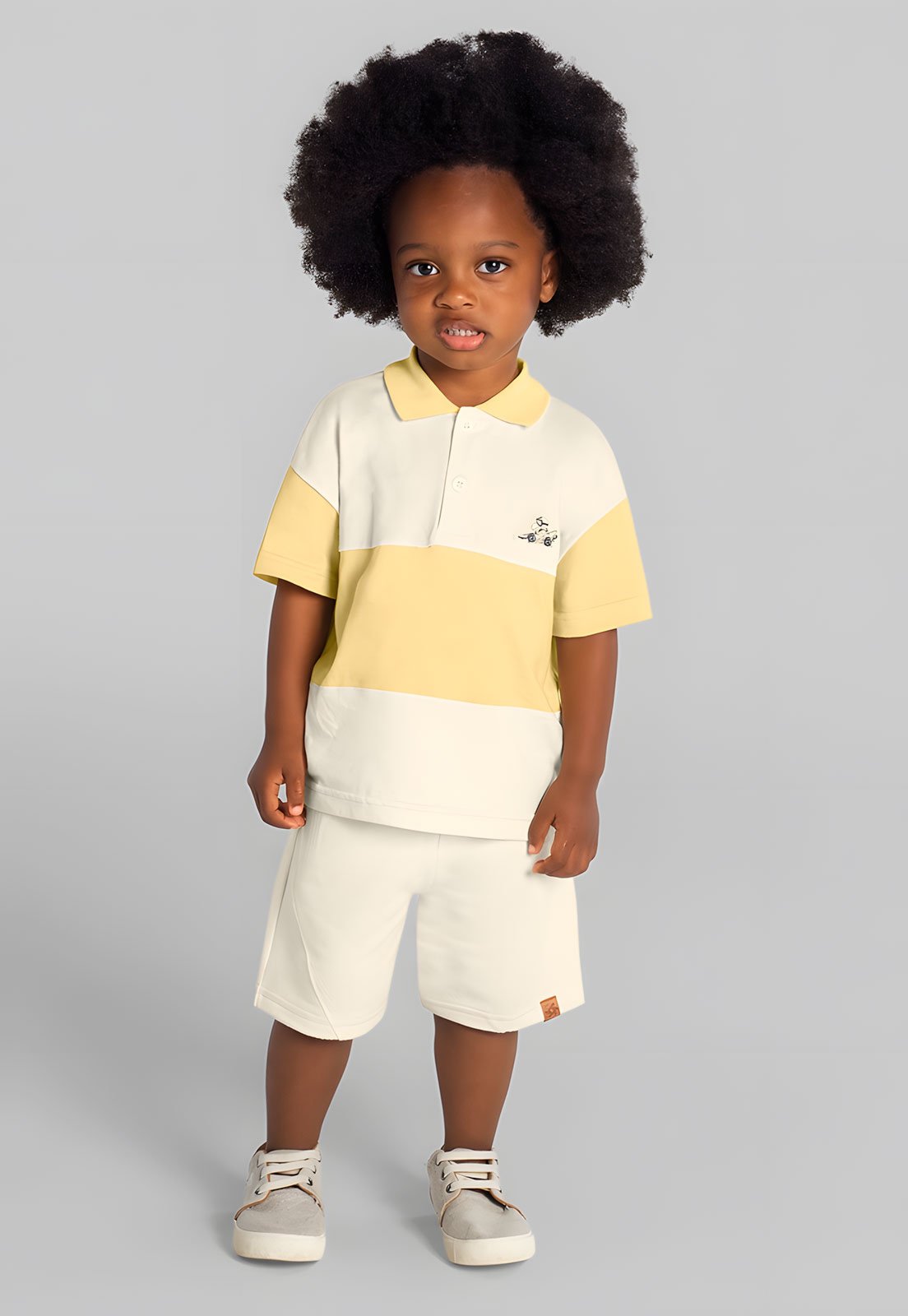 Camiseta Polo Brandili Mini Estampa Amarela