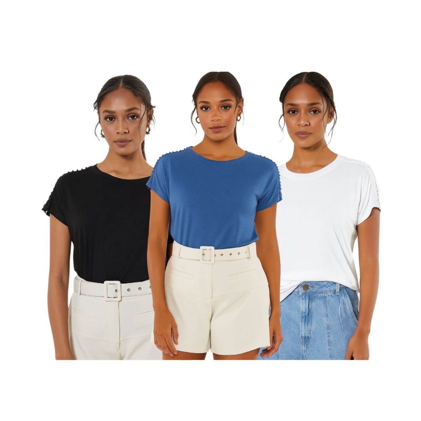 Vista 2 Kit 3 Camisetas Vih Triny Femininas Básicas Premium preto Vih Triny preto