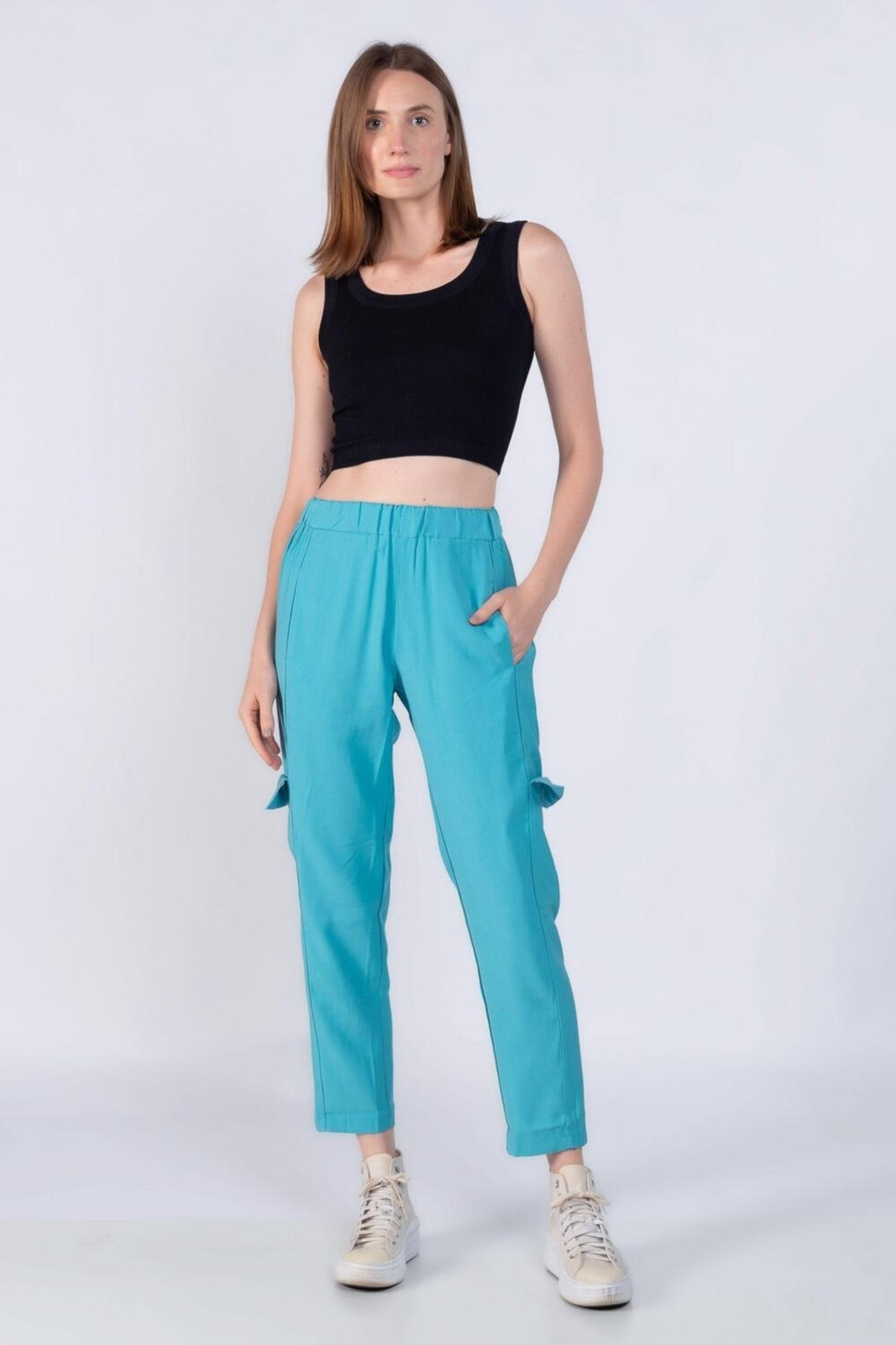 Calca cargo em viscose com elastico Azul