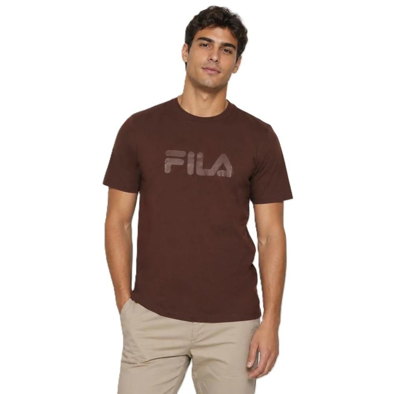 Camiseta Masculina Malha Fila Premium IV 1359984 Marrom G