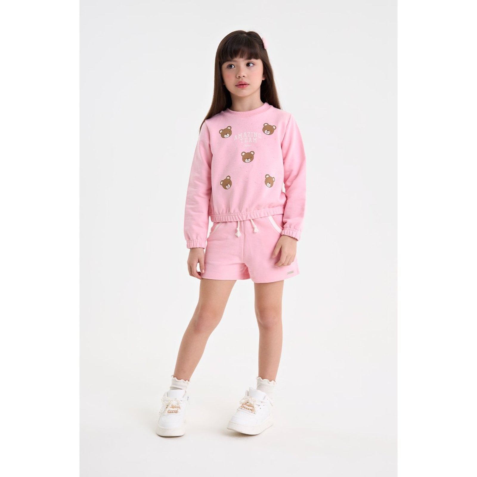 Infantil - Conjunto Feminino Blusão e Bermuda em Moletinho