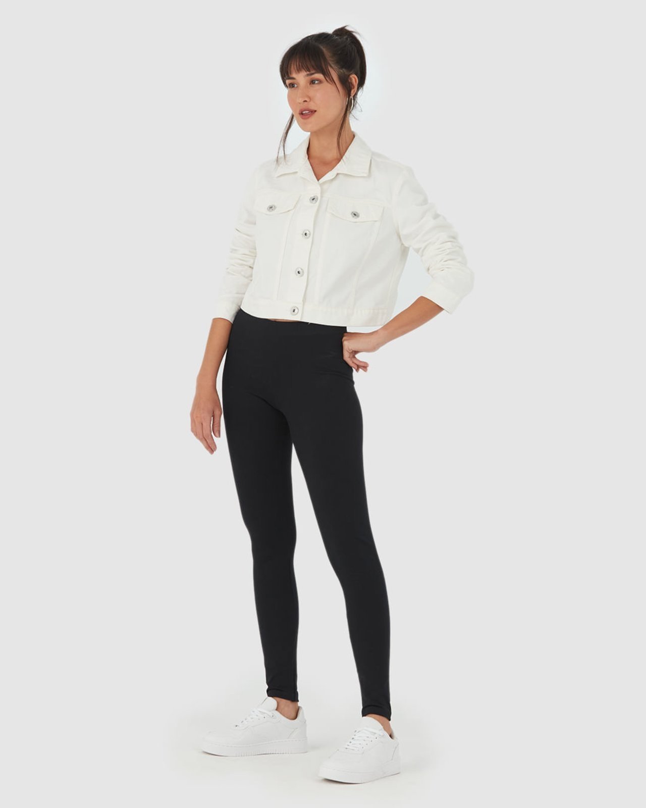 Calça Legging Básica Feminina Cintura Média Em Algodão