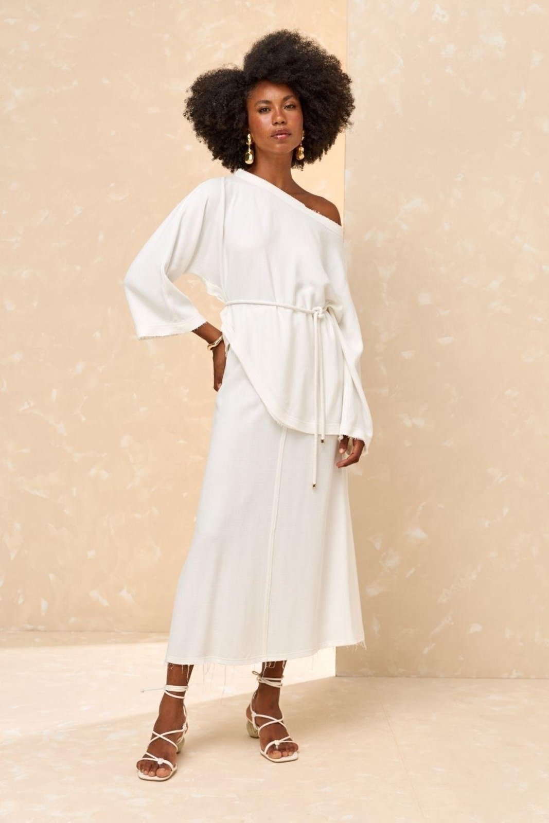 Saia Midi Com Amarração Carlota Costa Branco