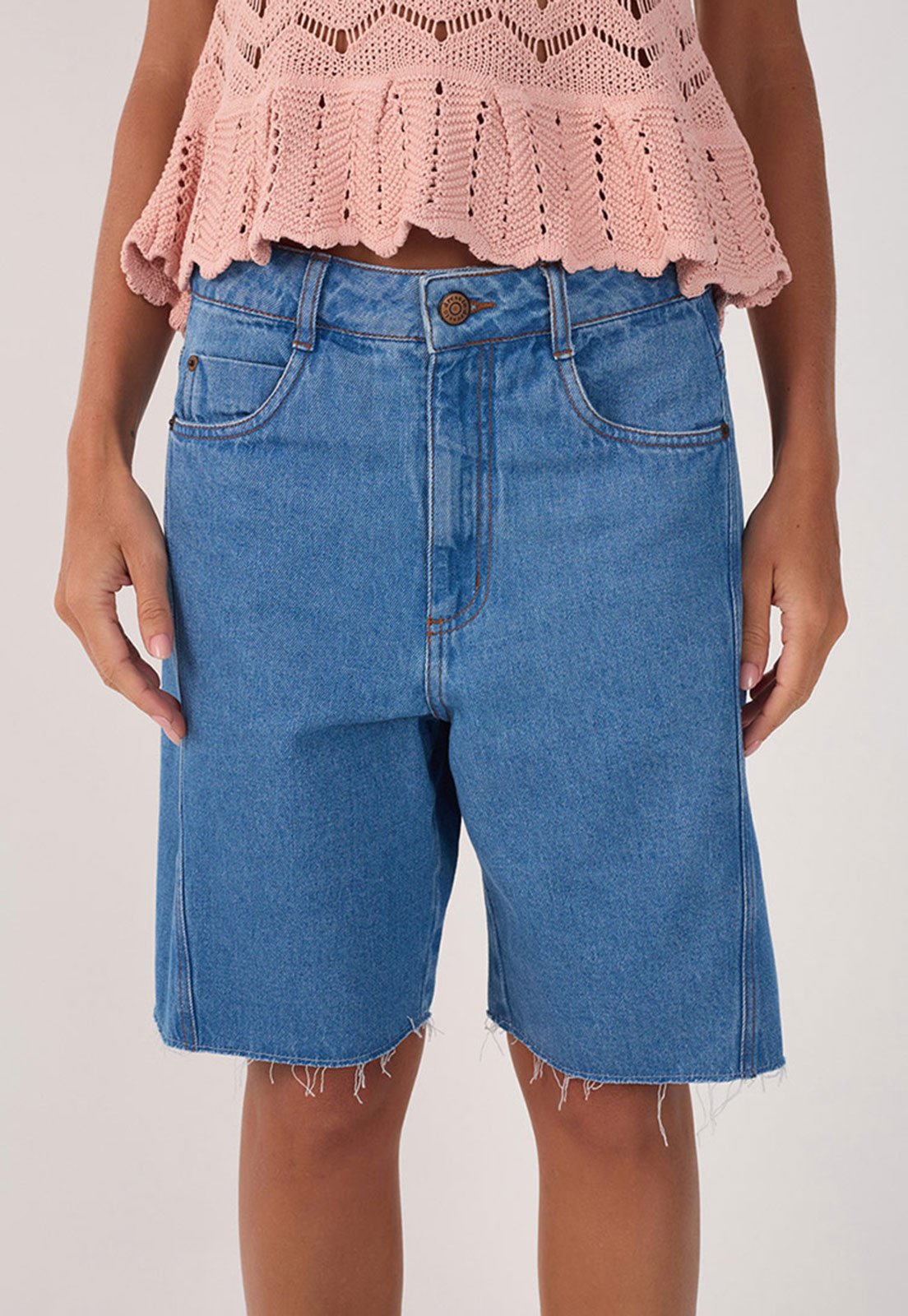 Bermuda Jeans Dress To Reta Barra Destroyed Azul