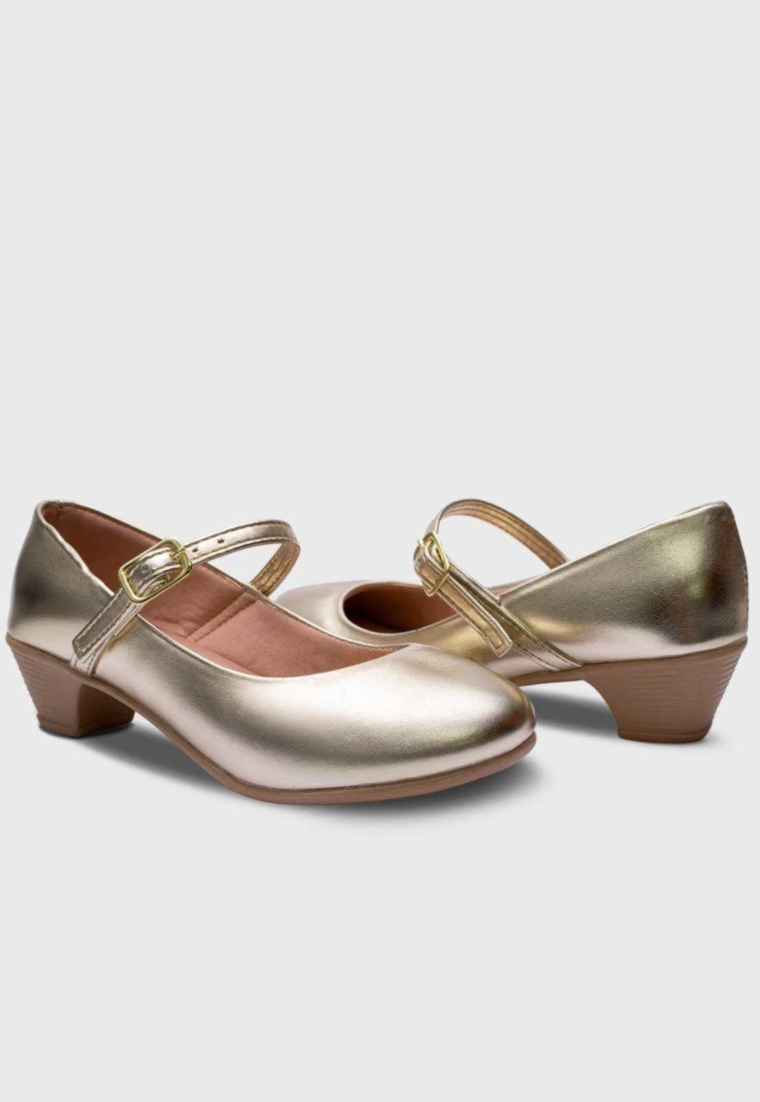 Vista 3 Infantil - Sapato de Salto Pópidí Menina Basico dourado Pópidí dourado