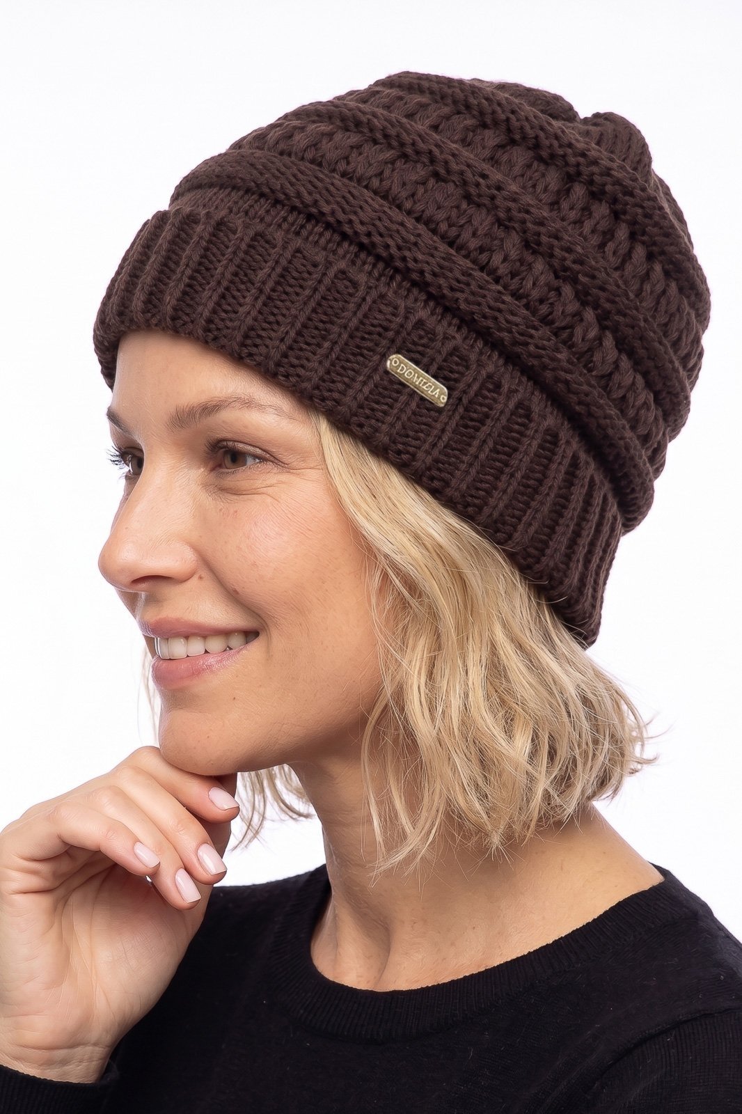Gorro de tricô inverno feminino 60018 - Marrom