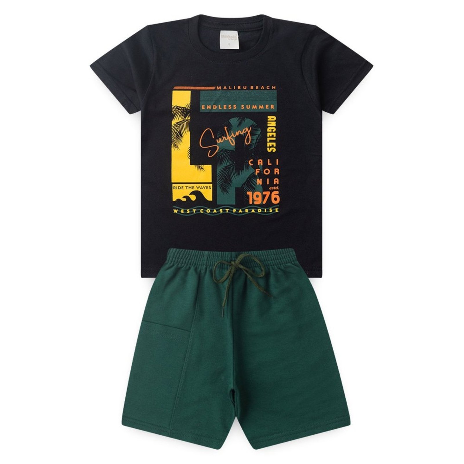 Vista 3 Infantil - Conjunto Verão Menino Camiseta e Bermuda Com Bolso Califórnia Vibes Molekada preto Molekada preto