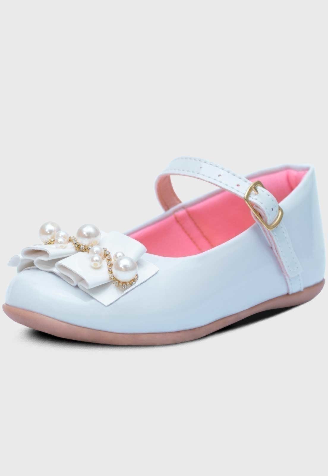 Infantil – Sapatilha Feminina Popidi Menina Perola Sanfonado Branco