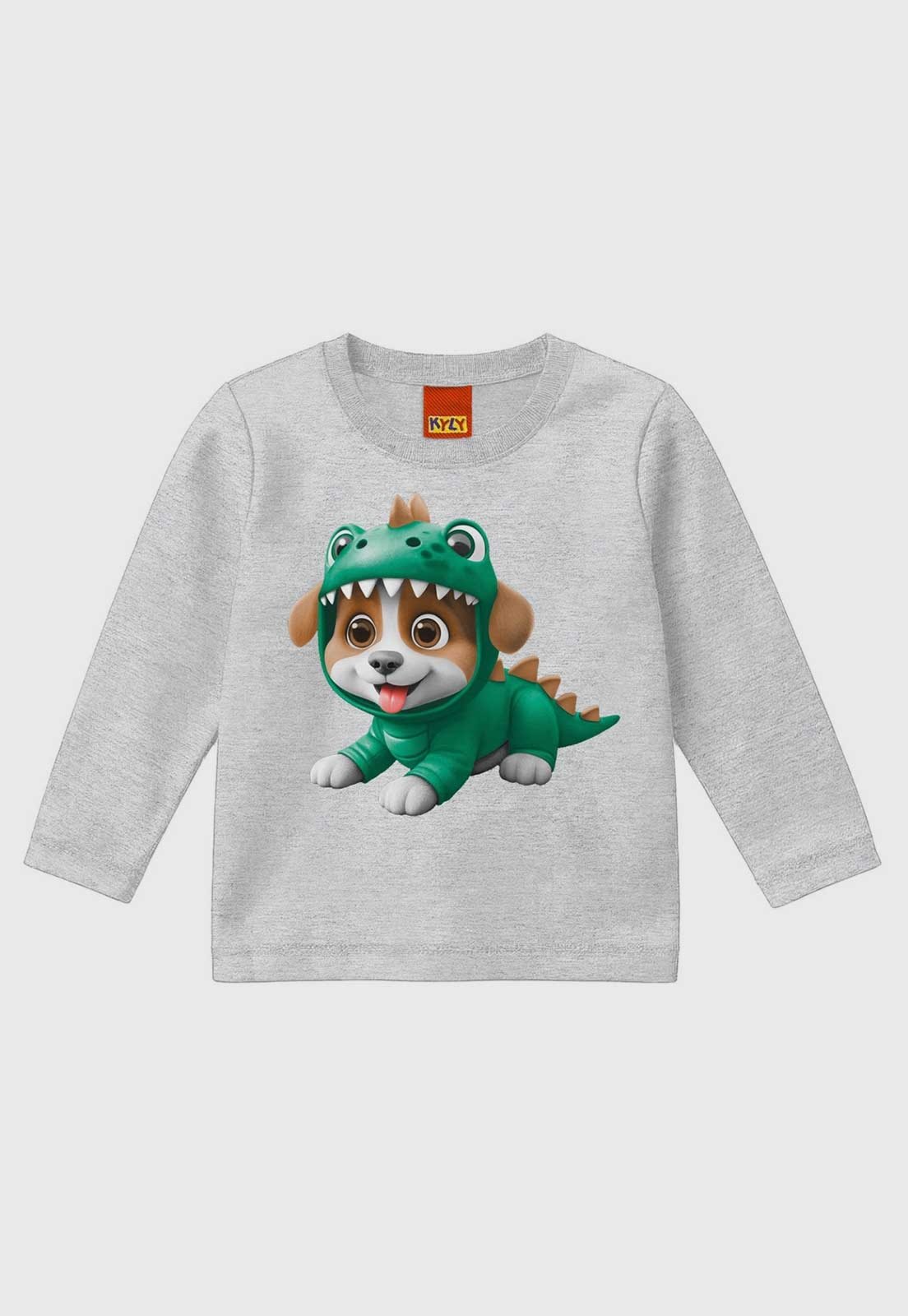 Blusa Kyly Estampa Cachorro Dinossauro Cinza