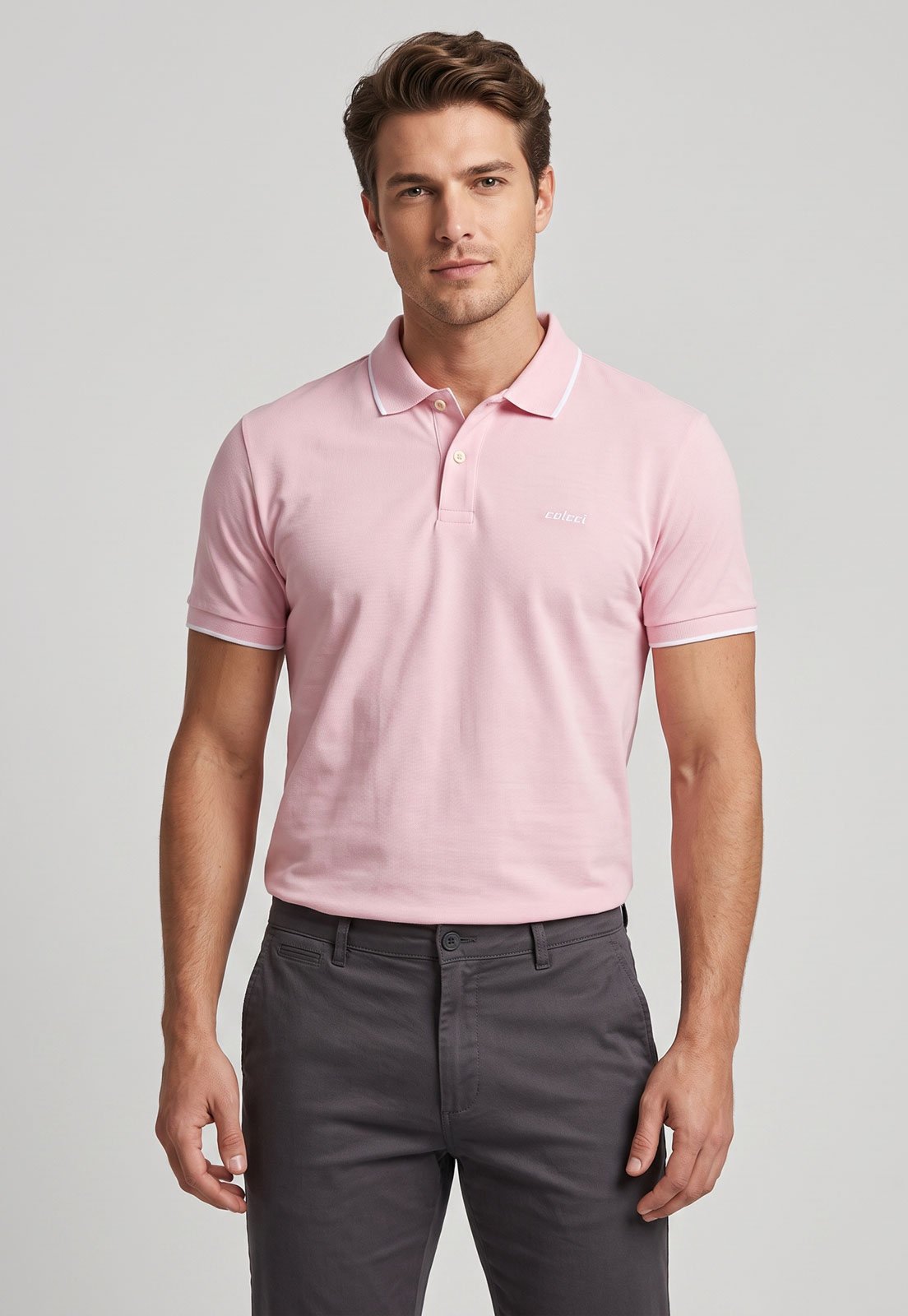 Polo Masculina Colcci Gola Tradicional Rosa Claro