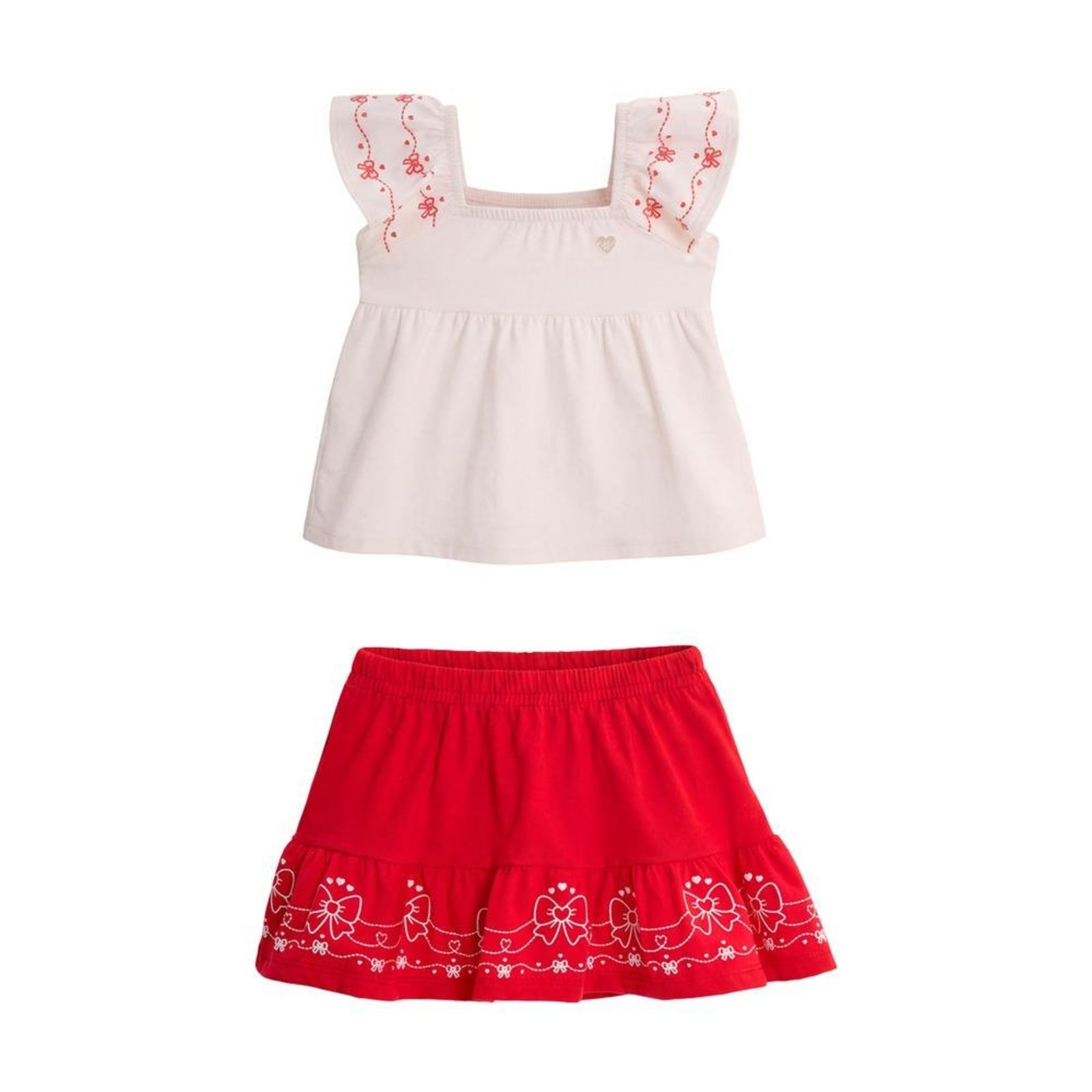 Infantil - Conjunto Feminino Blusa Saia Brandili Rosa Vermelho 1 Vermelho