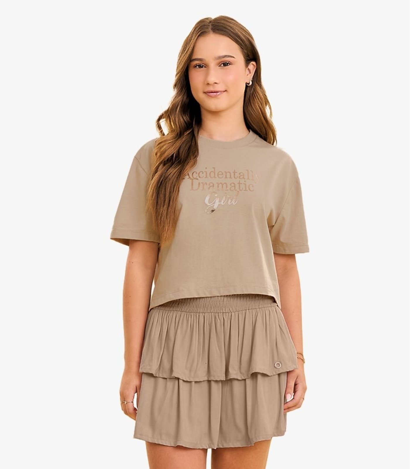 Infantil - T shirt Feminina Com Foil Minty Bege