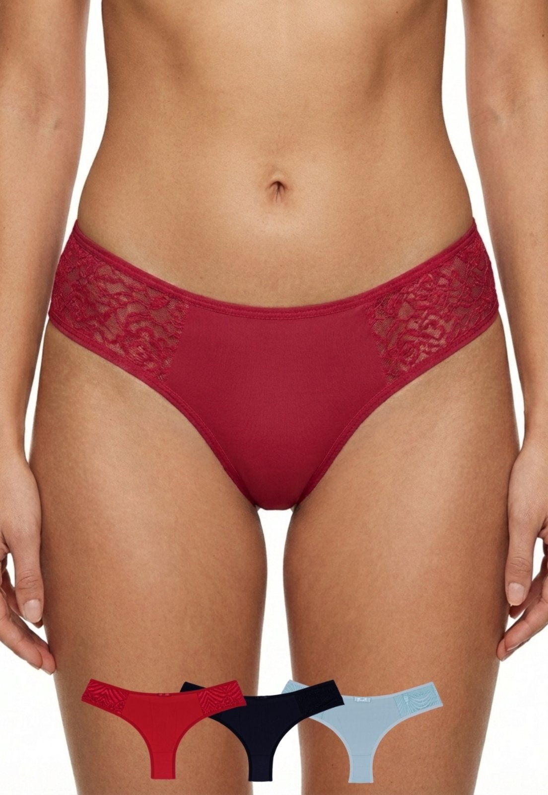 Vista 2 Kit 3 Calcinhas Charme Fio Duplo Microfibra Premium com Renda Concept Lingerie multicolorido Concept Lingerie multicolorido