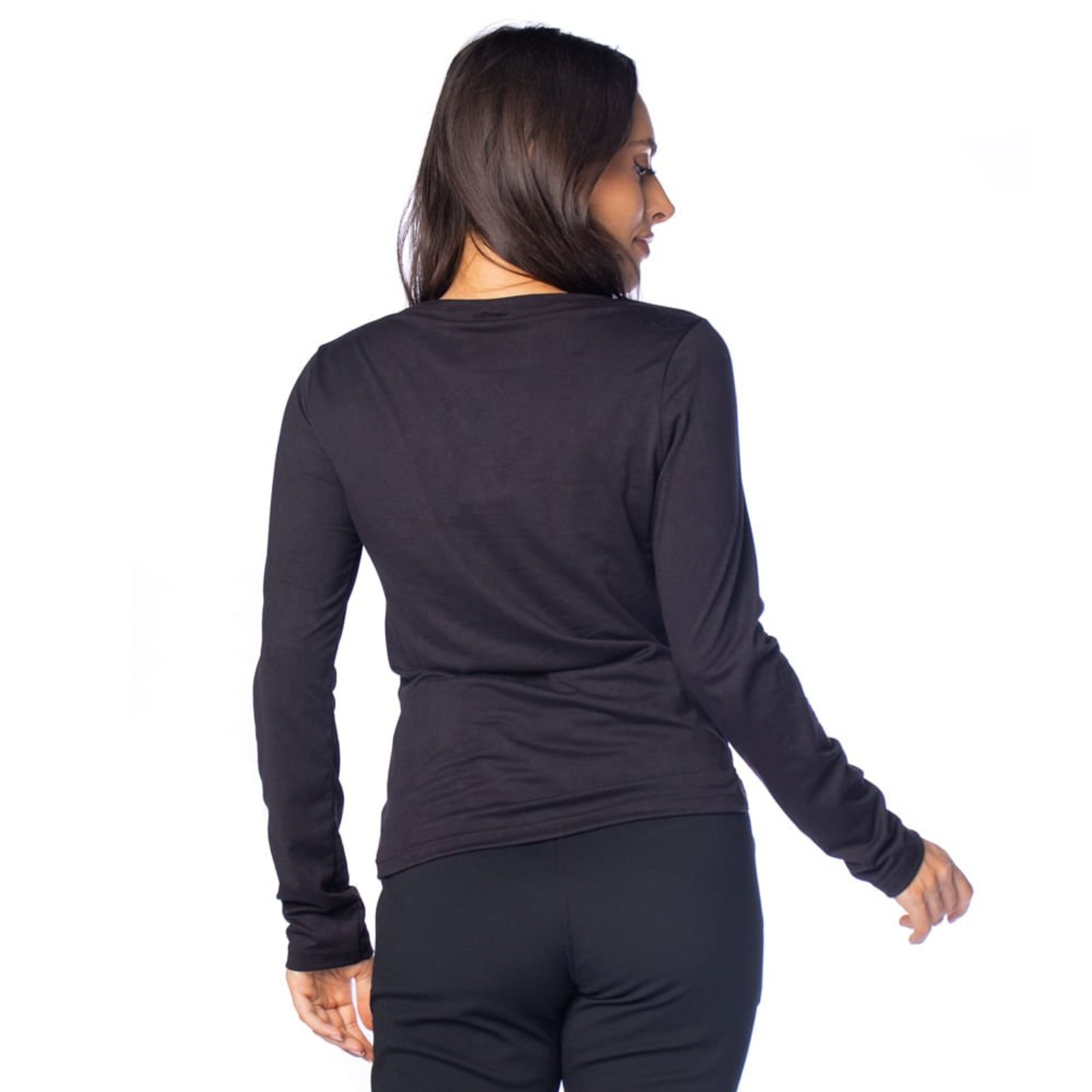 Vista 3 Blusa Feminina Giraffe Frisos Frontais preto Giraffe preto