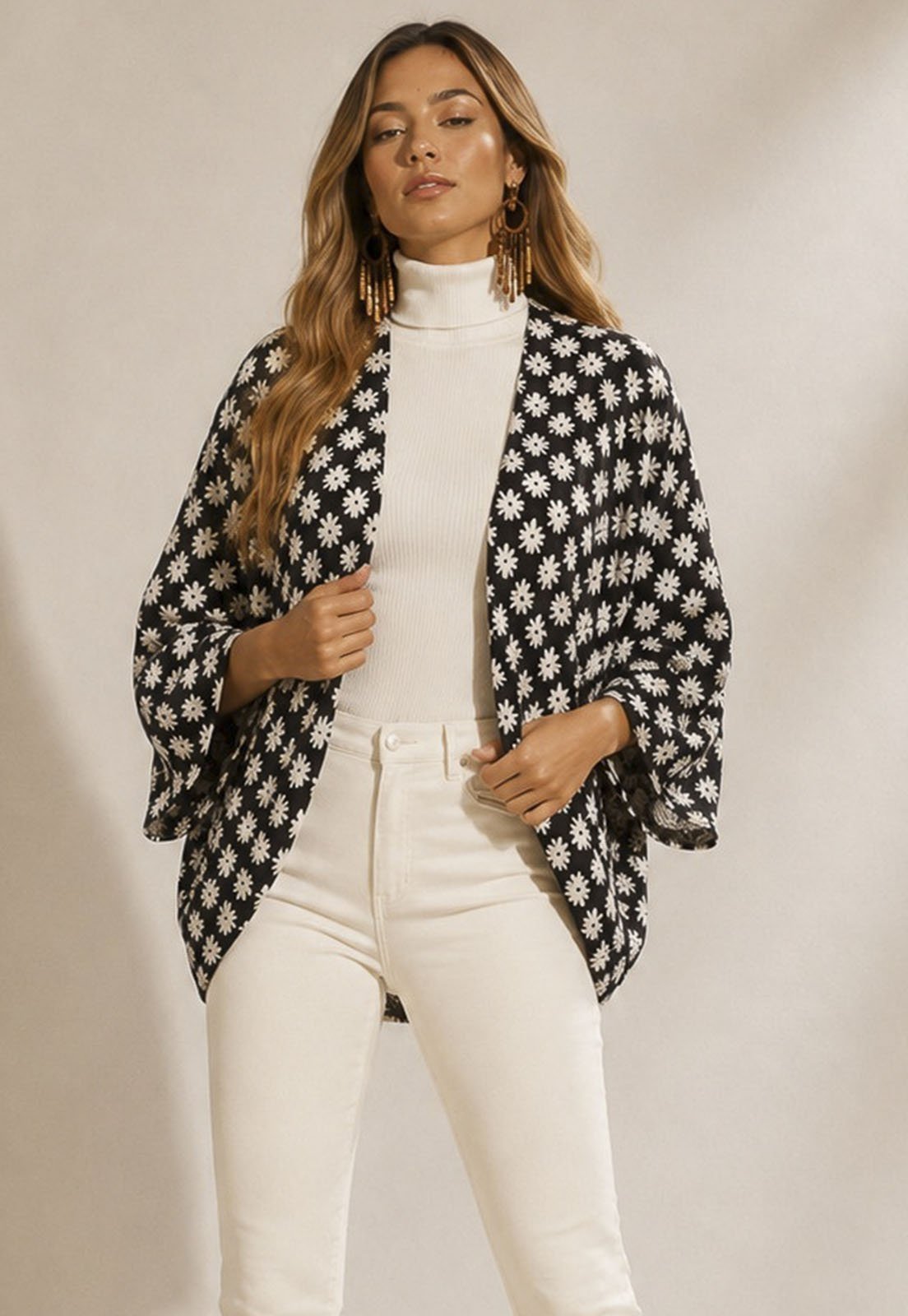 Kimono Cabanafree Viscose Manga Ampla Estampa Encanto das Margaridas