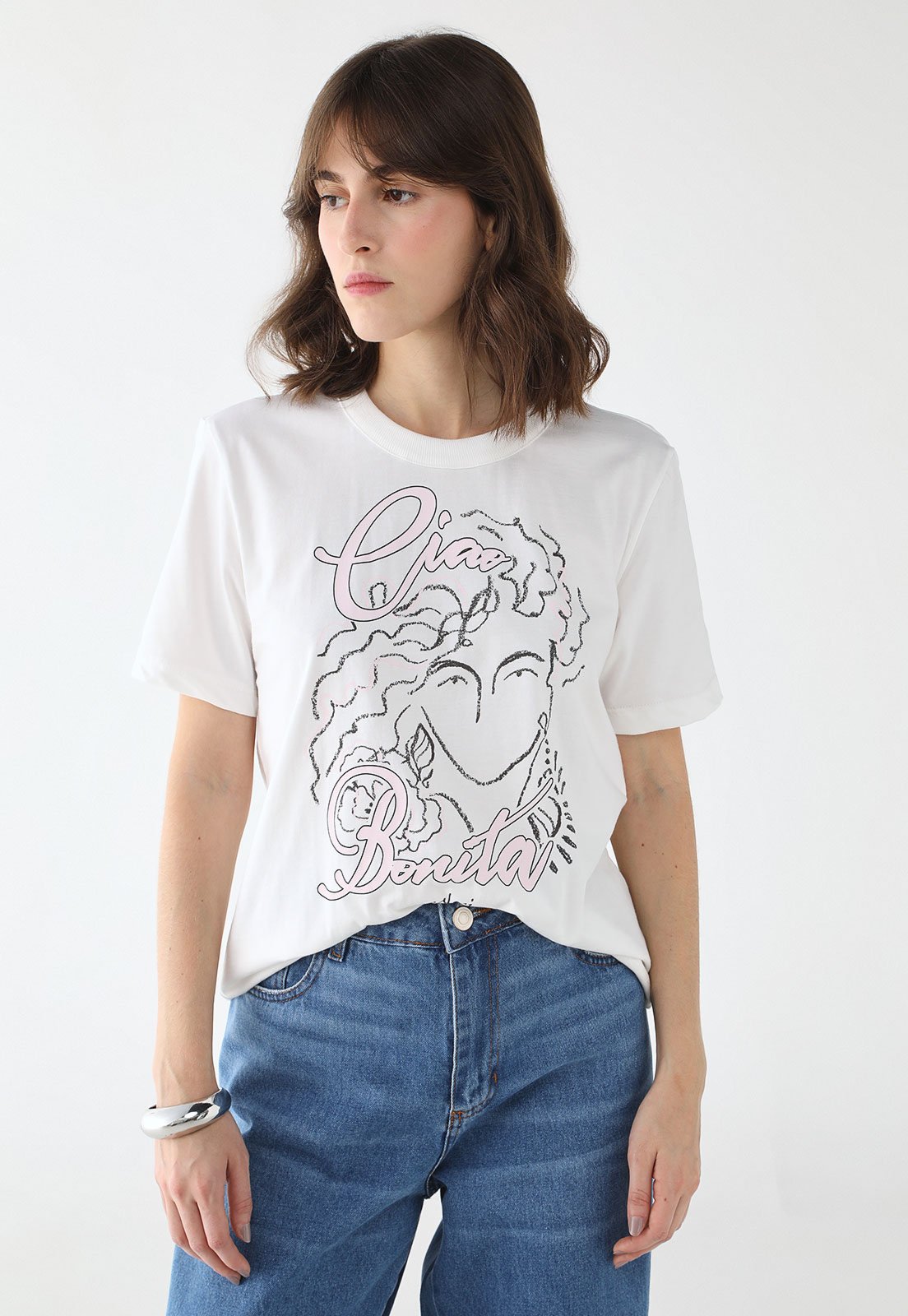 Camiseta Feminina Colcci Estampada Ciao Bonita Branca
