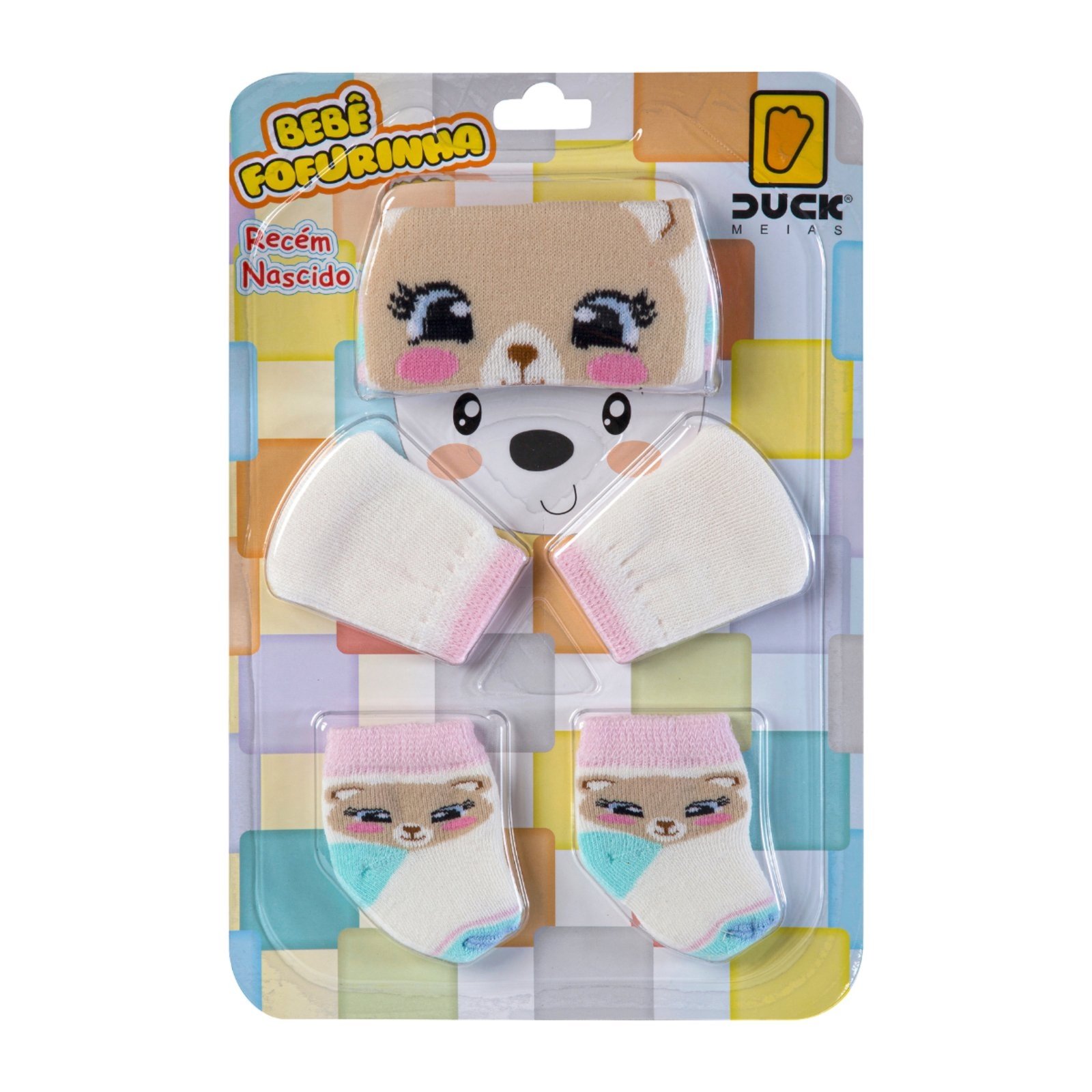 Vista 2 Infantil - Conjunto Enxoval Toca Luva E Meia Recem Nascido Meninas Angipé branco/marrom Angipé branco/marrom